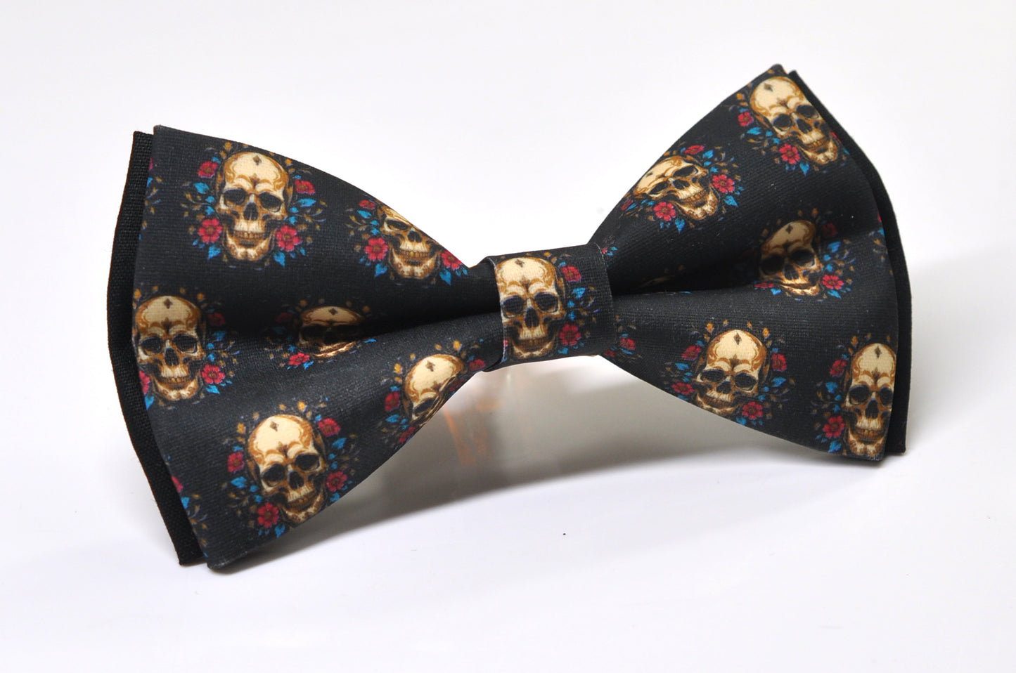 Halloween Bow Tie – Gold Skeleton Skulls – Black Handmade Bowtie for Party Costume Men / Youth / Boy Kids / Toddler Baby Infant