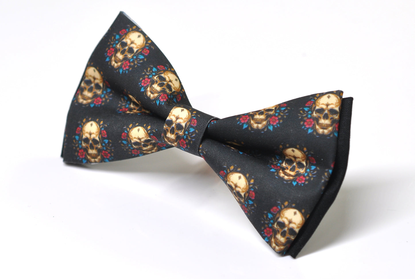 Halloween Bow Tie – Gold Skeleton Skulls – Black Handmade Bowtie for Party Costume Men / Youth / Boy Kids / Toddler Baby Infant