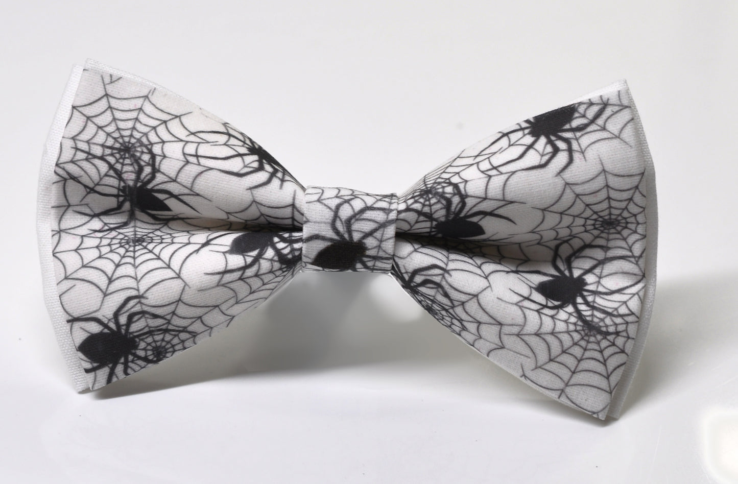 Halloween Bow Tie – Black Spiders Web Print – White Handmade Bowtie for Party Costume Men / Youth / Boy Kids / Toddler Baby Infant