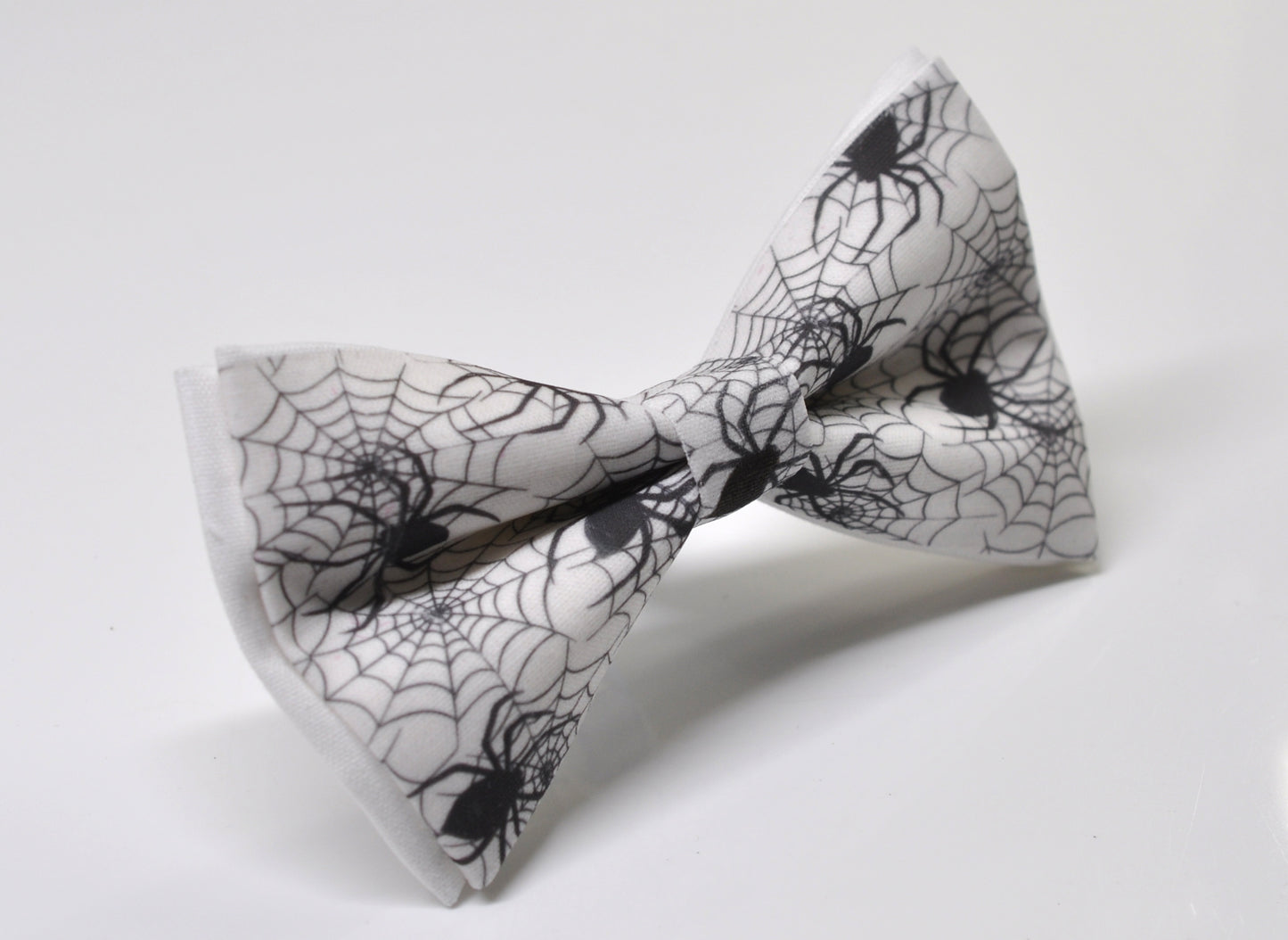 Halloween Bow Tie – Black Spiders Web Print – White Handmade Bowtie for Party Costume Men / Youth / Boy Kids / Toddler Baby Infant
