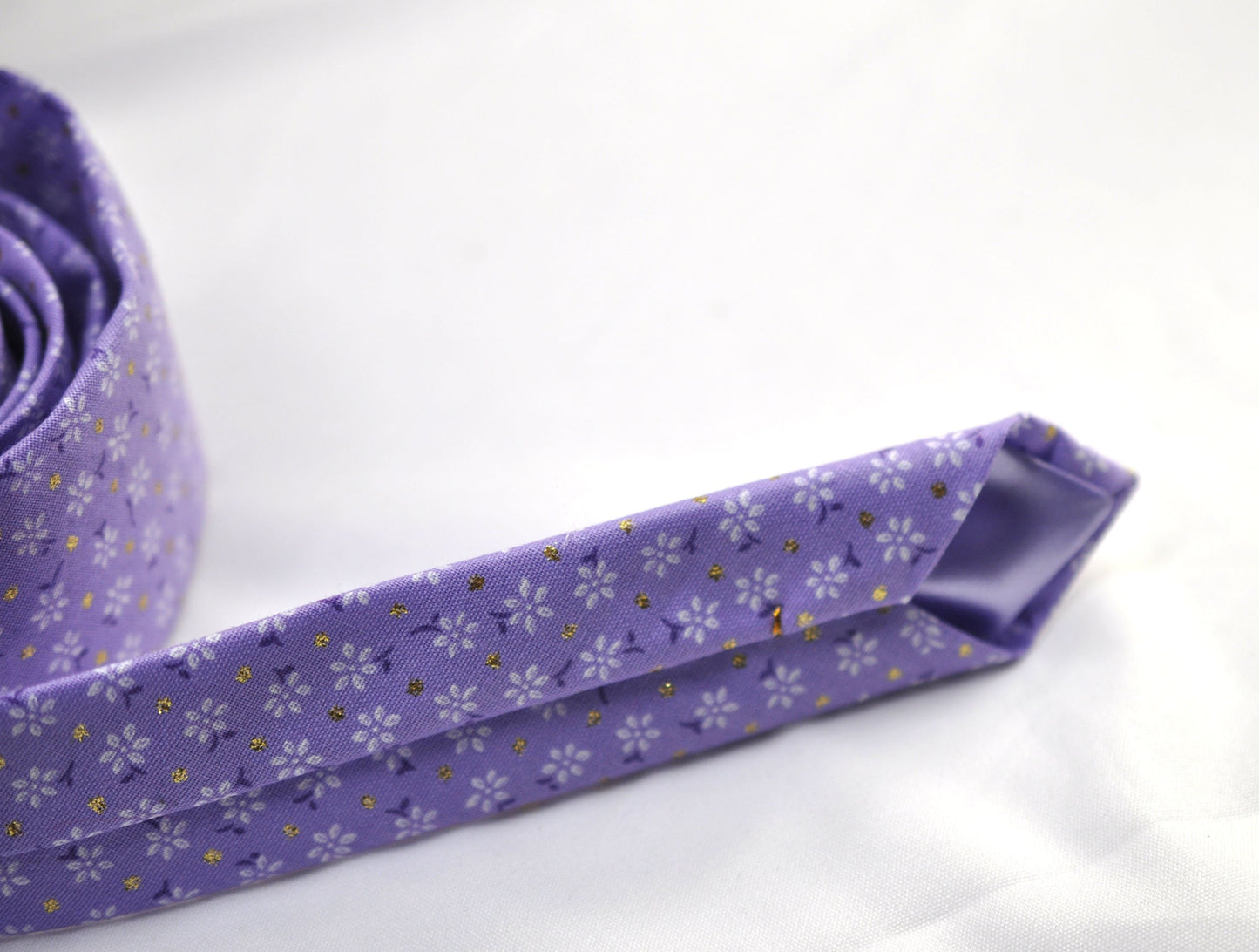 Men Women Lilac Purple Floral Dots Handmade Skinny 100% Cotton Necktie Neck Tie for Wedding Party Prom