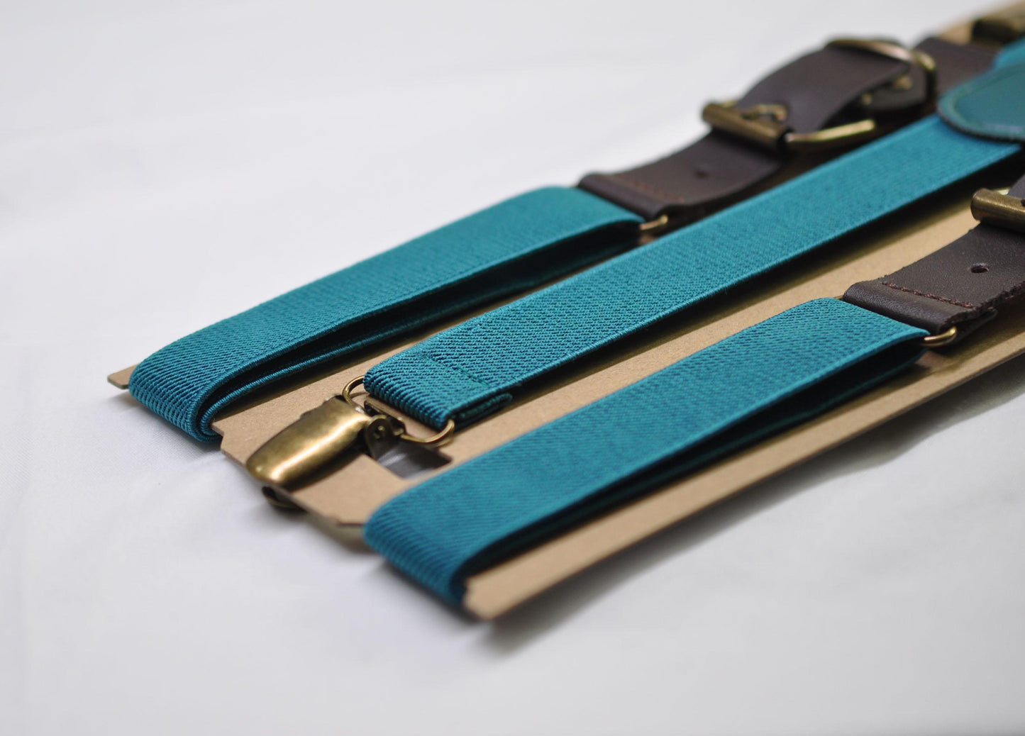 Turquoise Teal Blue and Coffee Faux Leather Adjustable Suspenders Braces for Men Adult / Youth Teenage / Boy Kids / Infant Toddler Baby