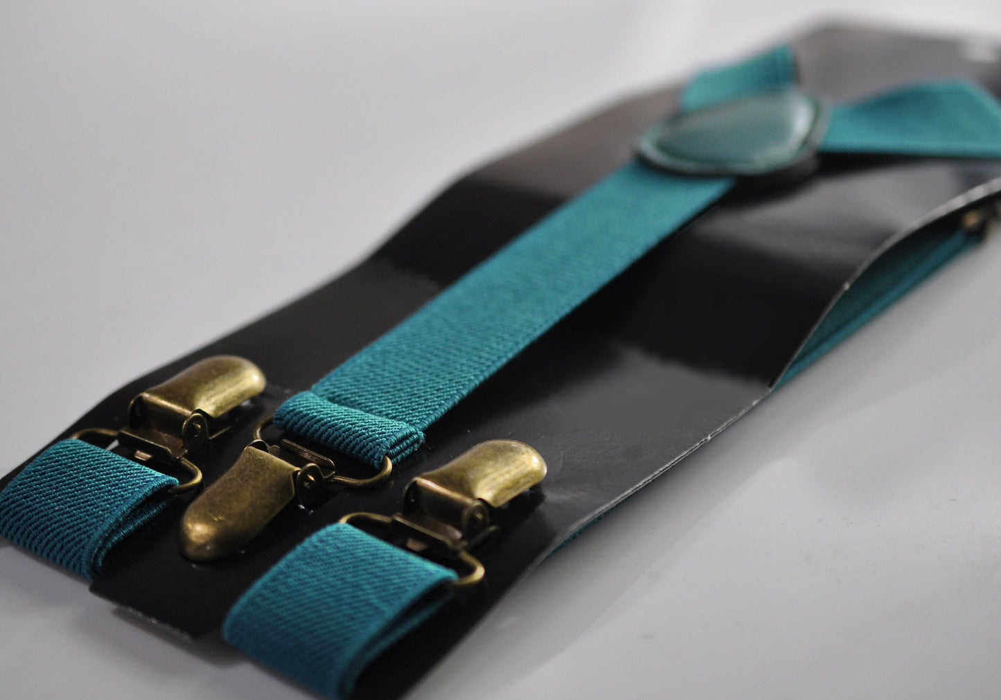 Men Women Unisex Teal blue skinny Neck tie Necktie + Elastic Braces Suspenders