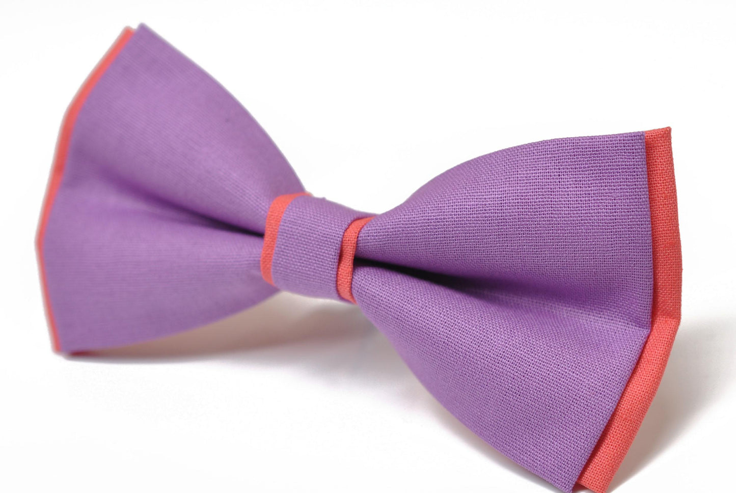 100% Cotton Orchid Purple and Coral Salmon Pretied 2 Layers Bow Tie Bowtie For Men / Youth Teenage / Kids Boy / Baby Infant Children Wedding