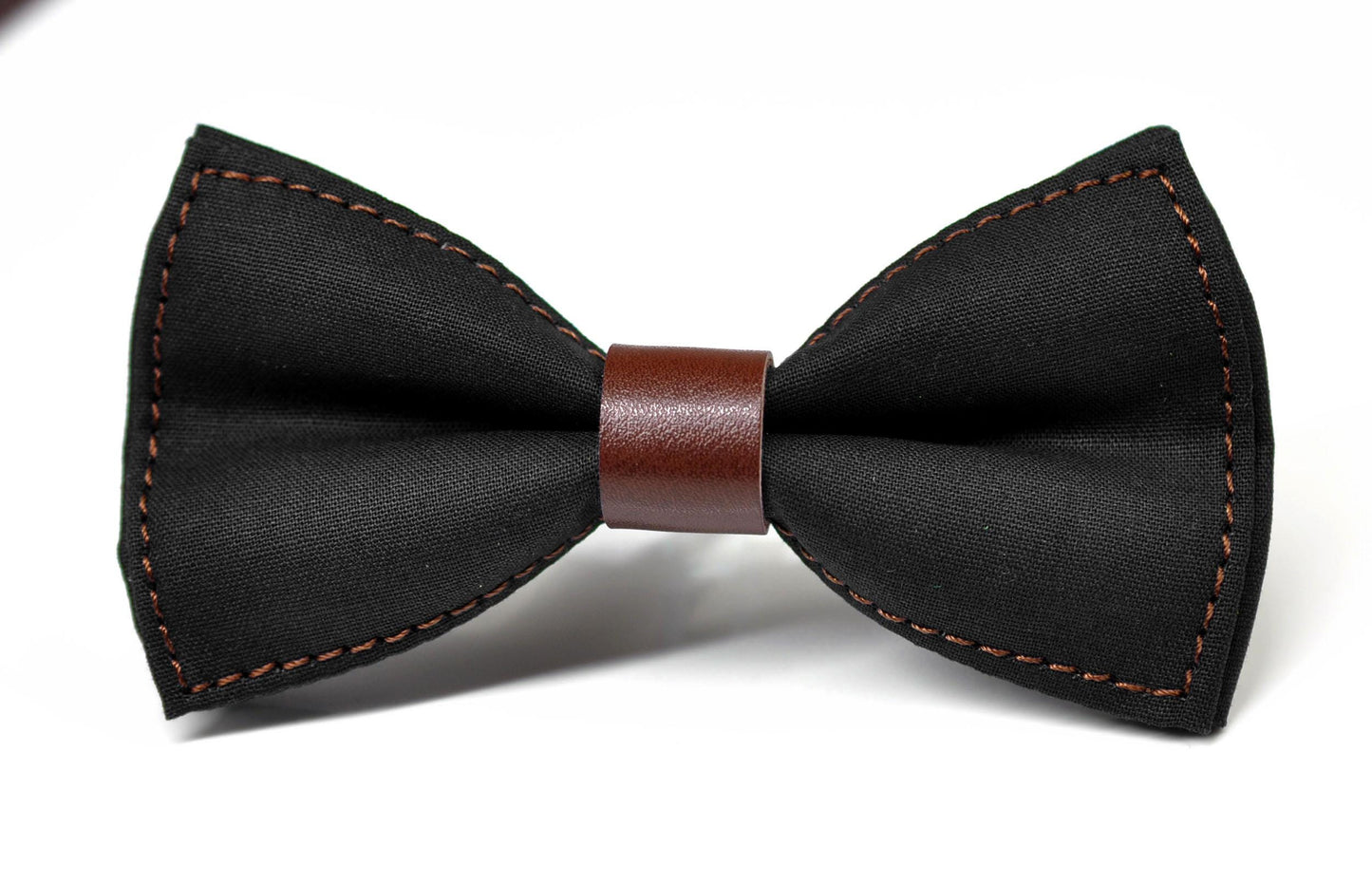 Black Cotton Brown Faux leather Pre tied Bow tie Bowtie for Men Adult / Youth Teenage / Boy Kids / Baby Infant Toddler