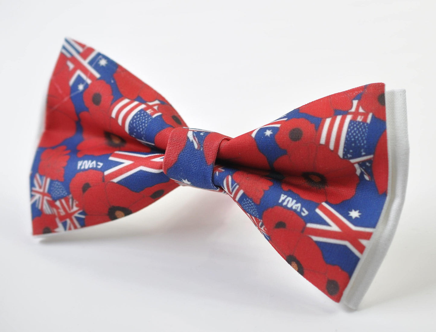 Anzac Day Australia Flag Poppy Cotton Bow tie + Wine Red Elastic Suspenders Braces for Men / Youth Teenage / Boy Kids / Baby Infant Todler