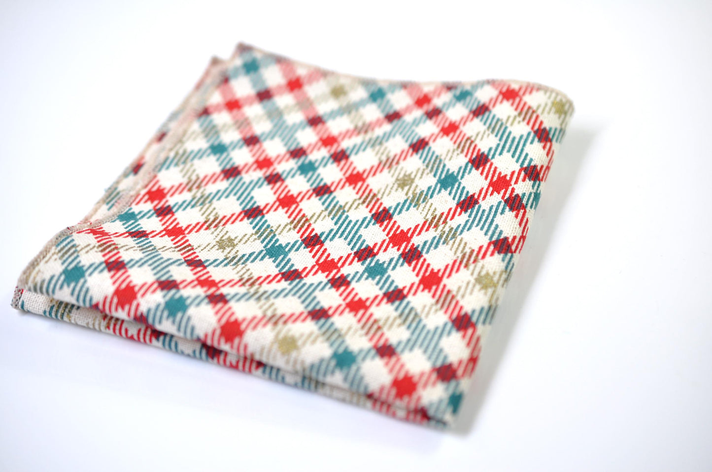 Red Green Plaid Checkered off White Cotton Christmas Bow tie Bowtie Pocket Square for Baby Infant Toddler / Boy Kids / Youth / Men Adult