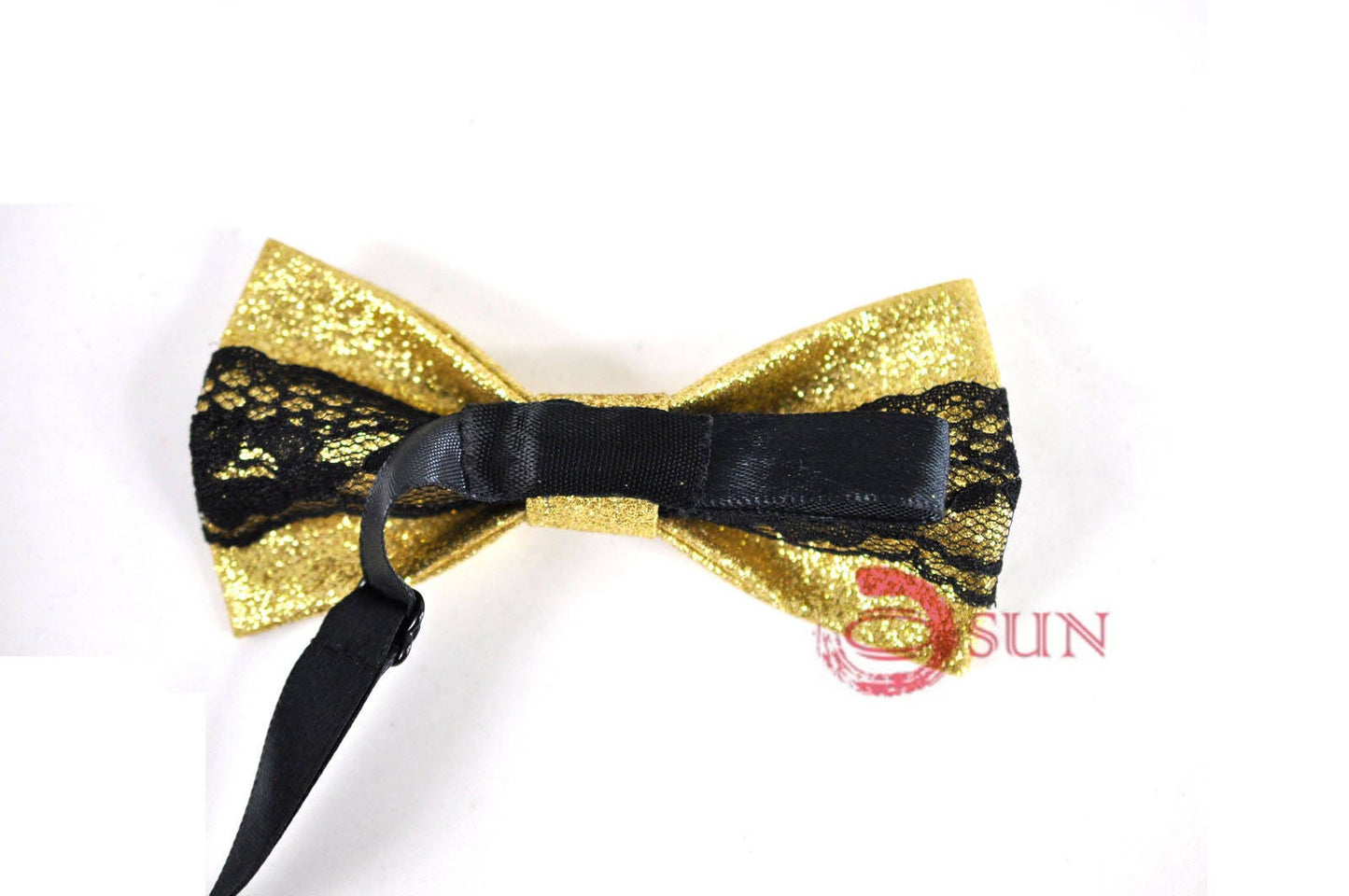 Mens Fashion PVC Leather Black Lace Gold Shining Bow Tie Bowties Wedding Party