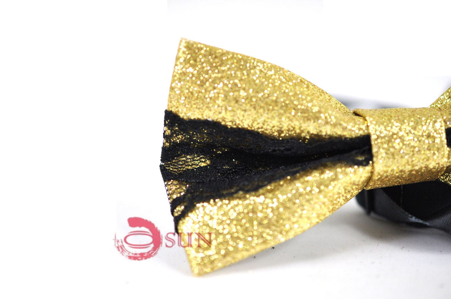 Mens Fashion PVC Leather Black Lace Gold Shining Bow Tie Bowties Wedding Party
