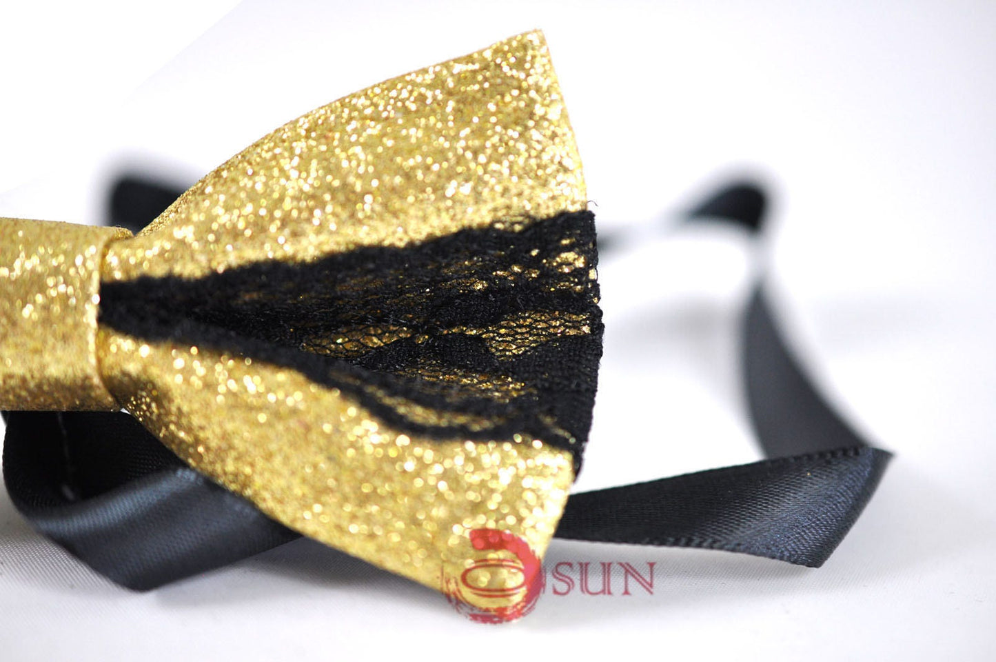Mens Fashion PVC Leather Black Lace Gold Shining Bow Tie Bowties Wedding Party