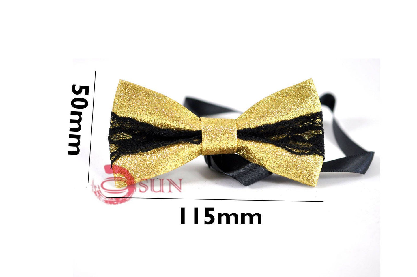 Mens Fashion PVC Leather Black Lace Gold Shining Bow Tie Bowties Wedding Party