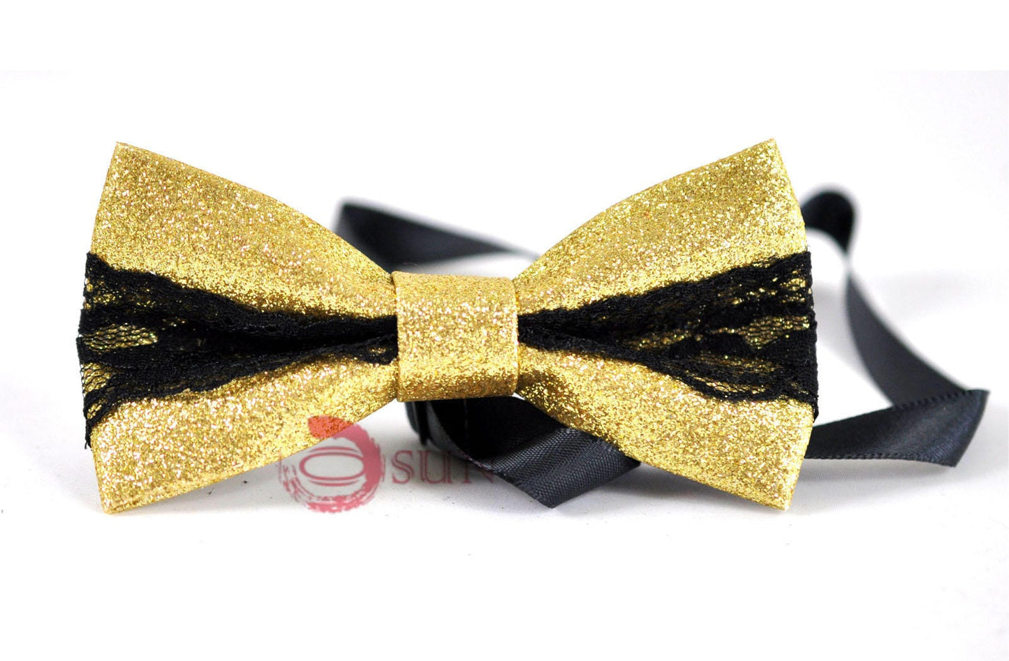 Mens Fashion PVC Leather Black Lace Gold Shining Bow Tie Bowties Wedding Party
