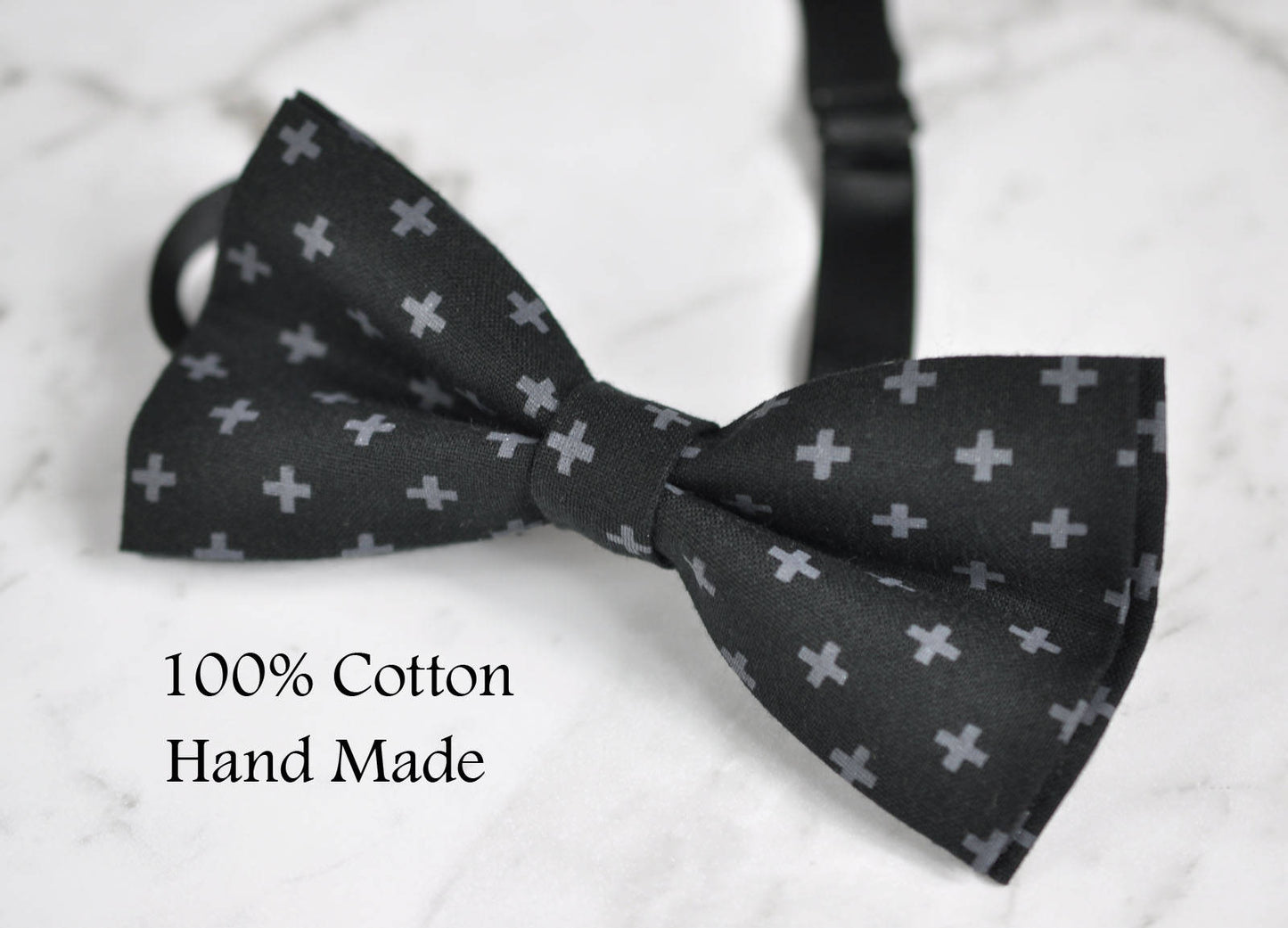 Men Women Black 100% Cotton Hand Made Bow Tie Cross Pattern Easter Christmas Bowtie
