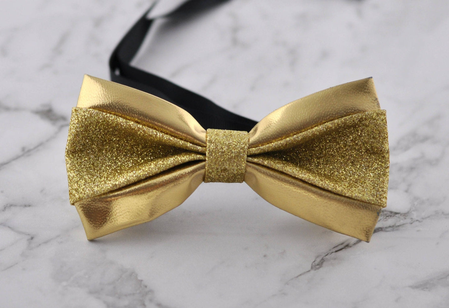 Mens PVC Faux Leather Gold Golden Shining Bow Tie Bowties Wedding Party