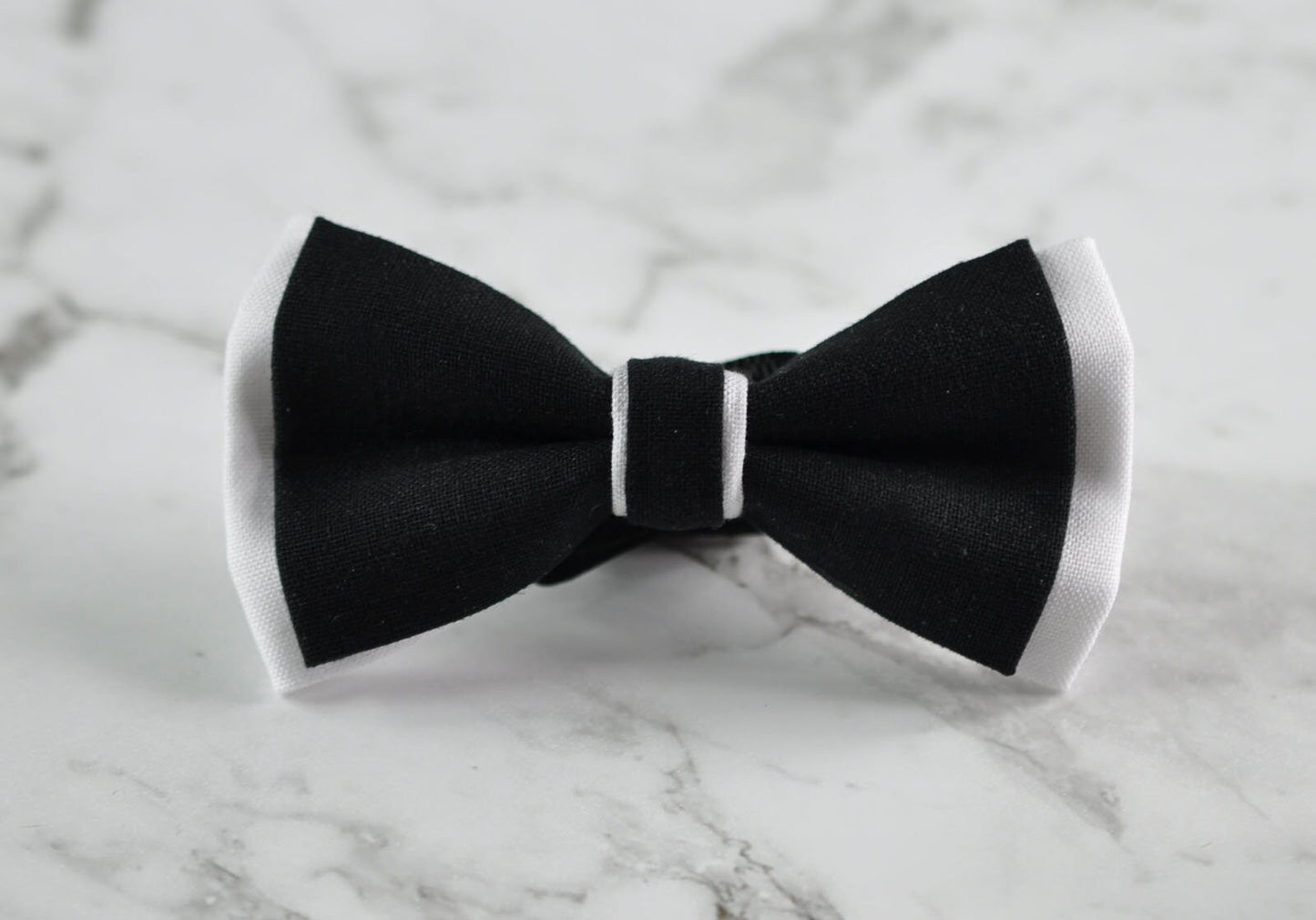 Men Black and White 2 LAYERS 100% Cotton Hand Made Bowtie TUXEDO Bow Tie Wedding Party