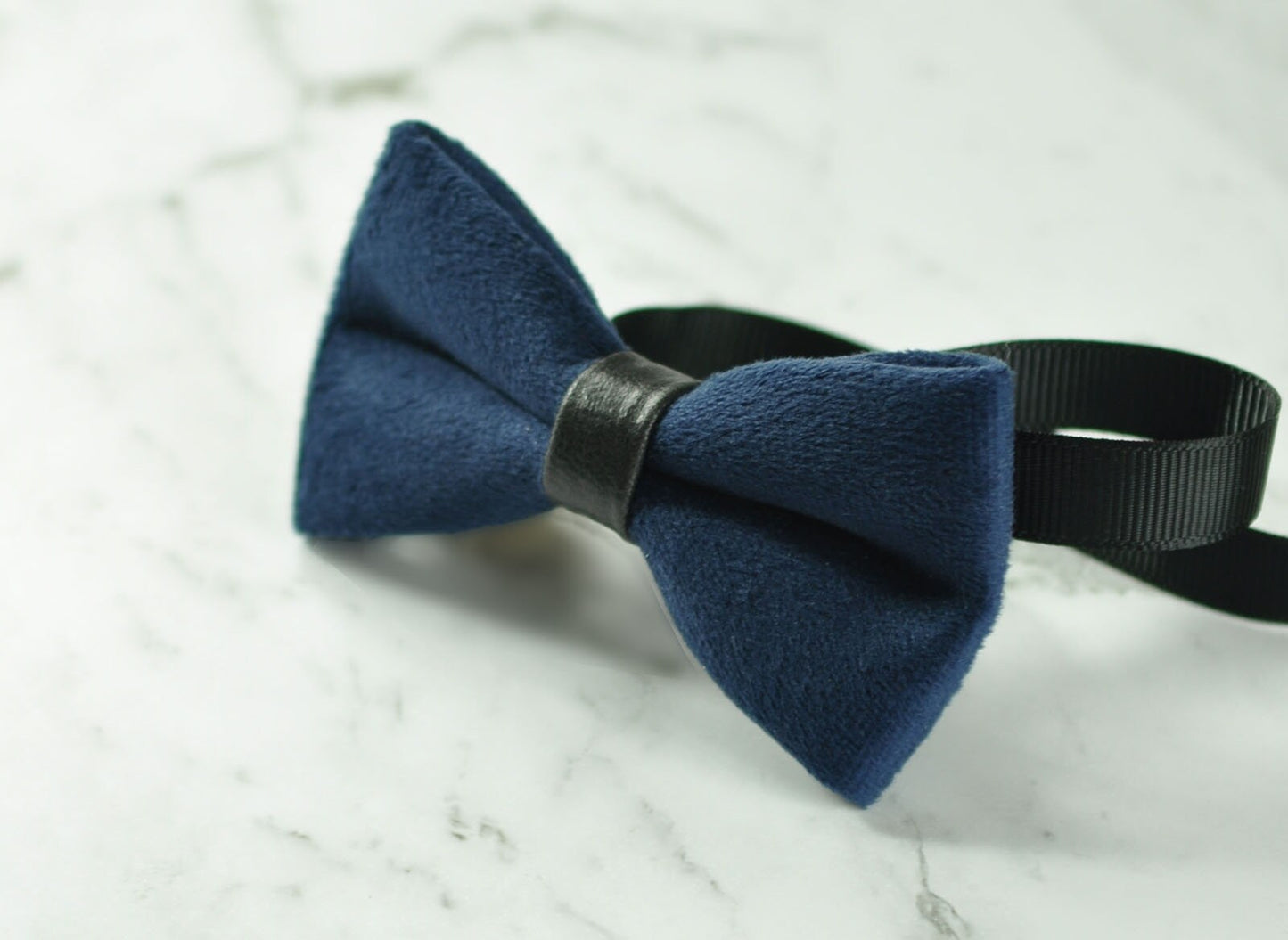Navy Blue Velvet Bow Tie Bowtie and Brown Faux Leather Adjustable Suspenders Braces Sets FOR Baby Infant / Boy Kids / Youth Teenage
