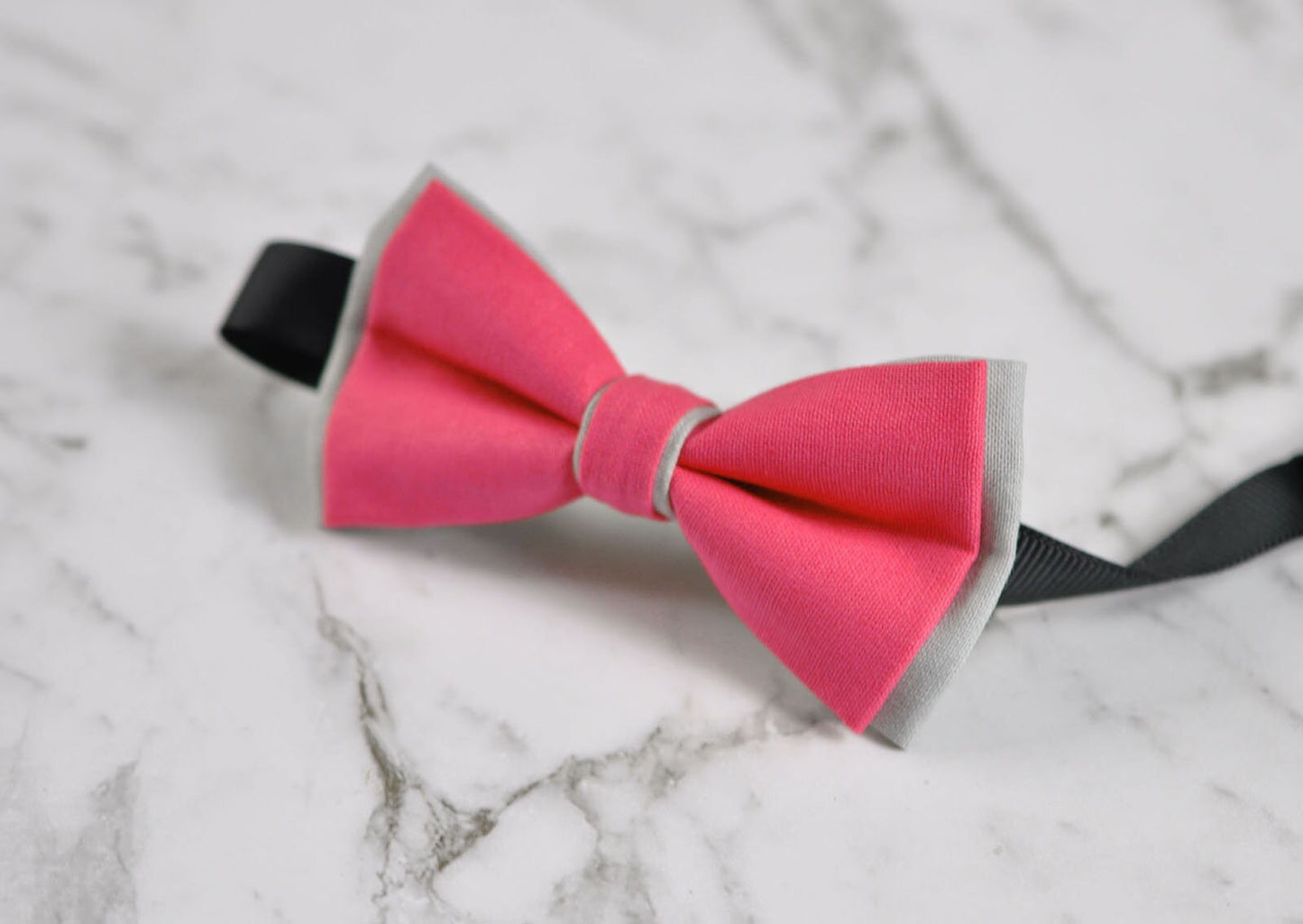 Baby Boy Kids 100% Cotton Handmade Hot Pink AND Grey 2 Layers Bow Tie Bowtie Party Wedding Fits 1-6 YEARS OLD