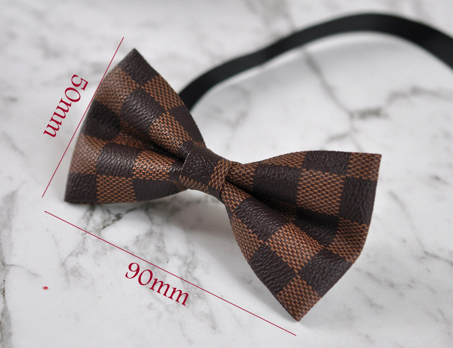 Baby Boy Kids Infant Page Boy Grids Pattern Faux Leather Coffee Deep Brown Bow Tie Bowtie Fits 1-6 Years Old Wedding Party