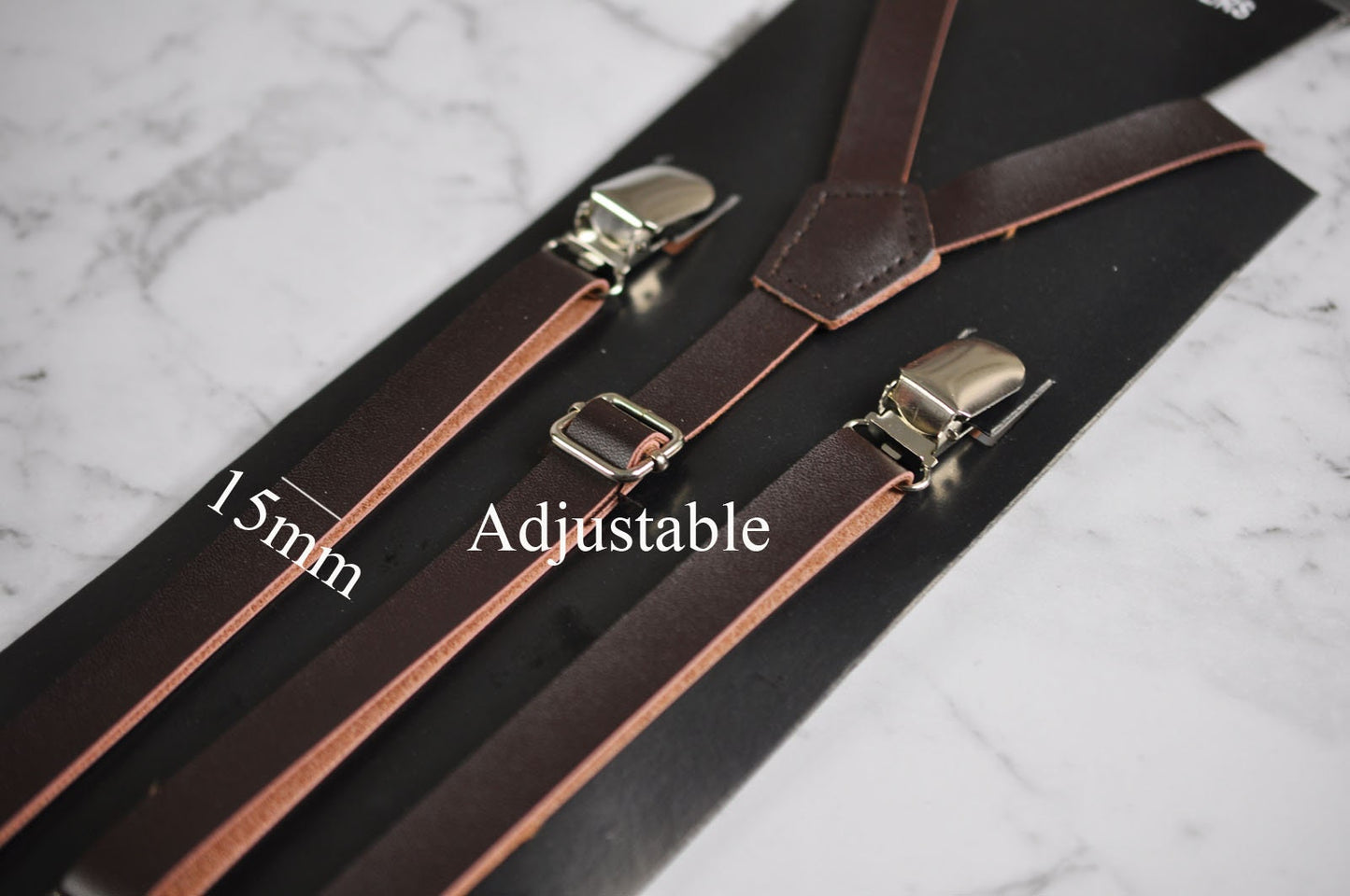 Youth Boy Kids Children Baby Infant Deep Brown Coffee Faux Leather Adjustable Suspenders Braces from 1 to 14 Years Old