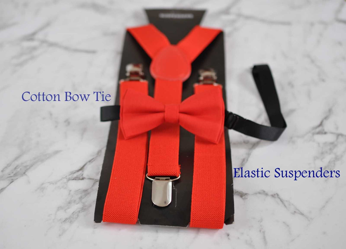 RED Solid 100% Cotton Bowtie Bow Ties + Red Clip-on Braces Elastic Suspenders for Baby Kids Page Boy Toddler or Youth Teenage