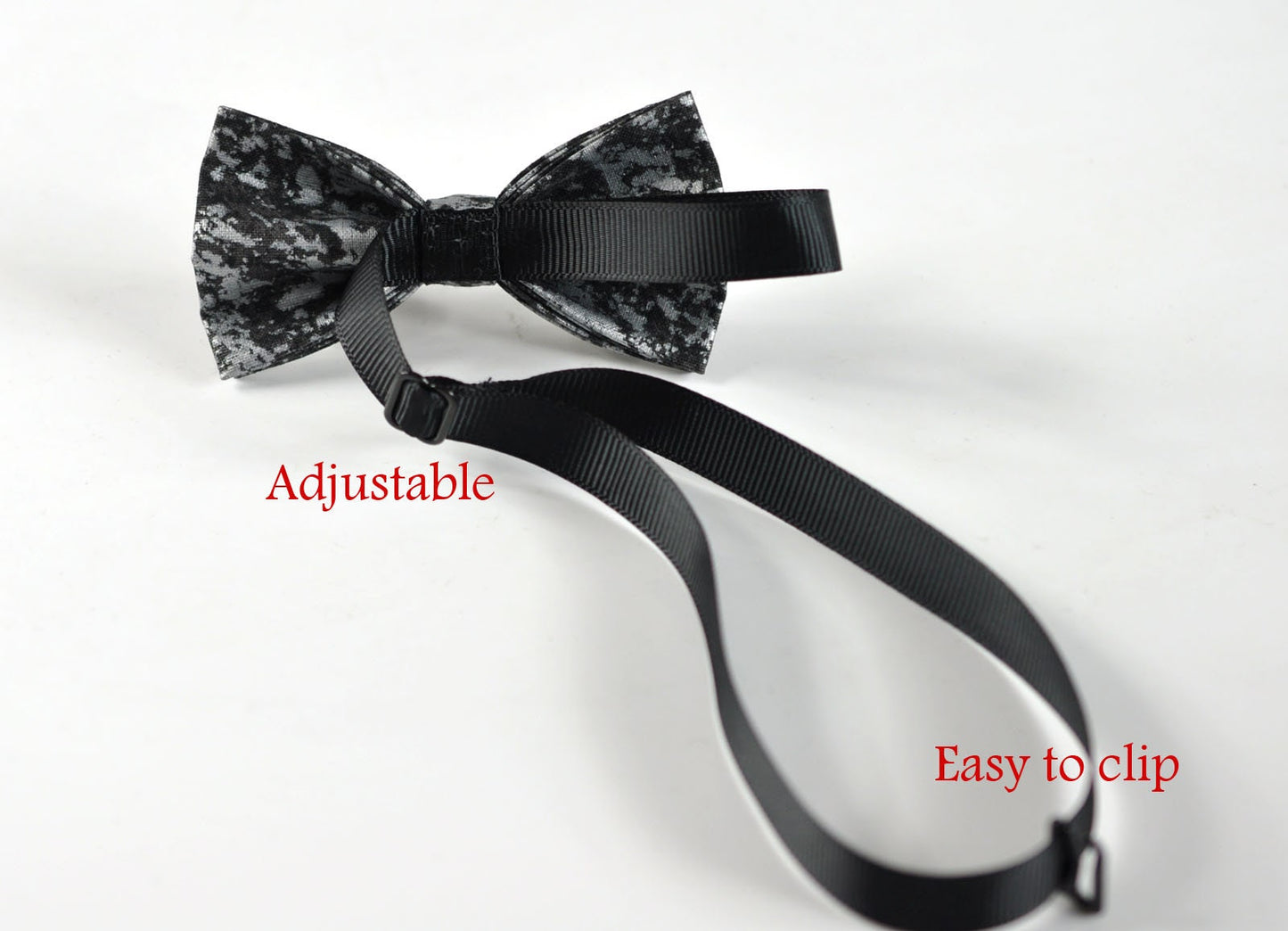 Boy Kids Page Boy Black Metallic Texture Crackle Pattern Cotton Bow Tie + Black Faux Leather Suspenders Braces Set Fits 1-6 Years Old