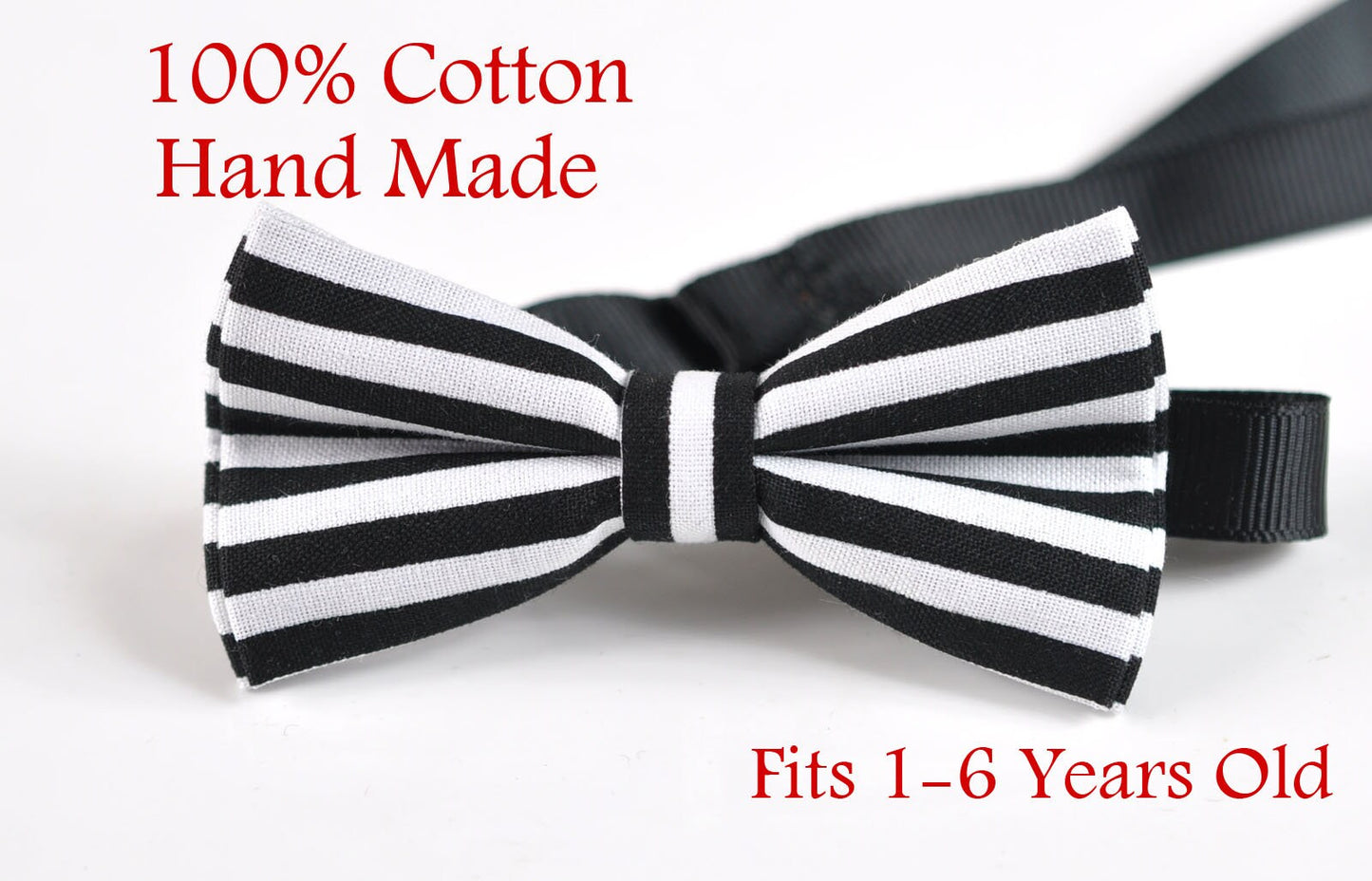 Boy Kids Page Boy ELEMENTS STRIPE BLACK Stripes Pattern Cotton Bow Tie + White Suspenders Braces Set Fits 1-6 Years Old Wedding Party