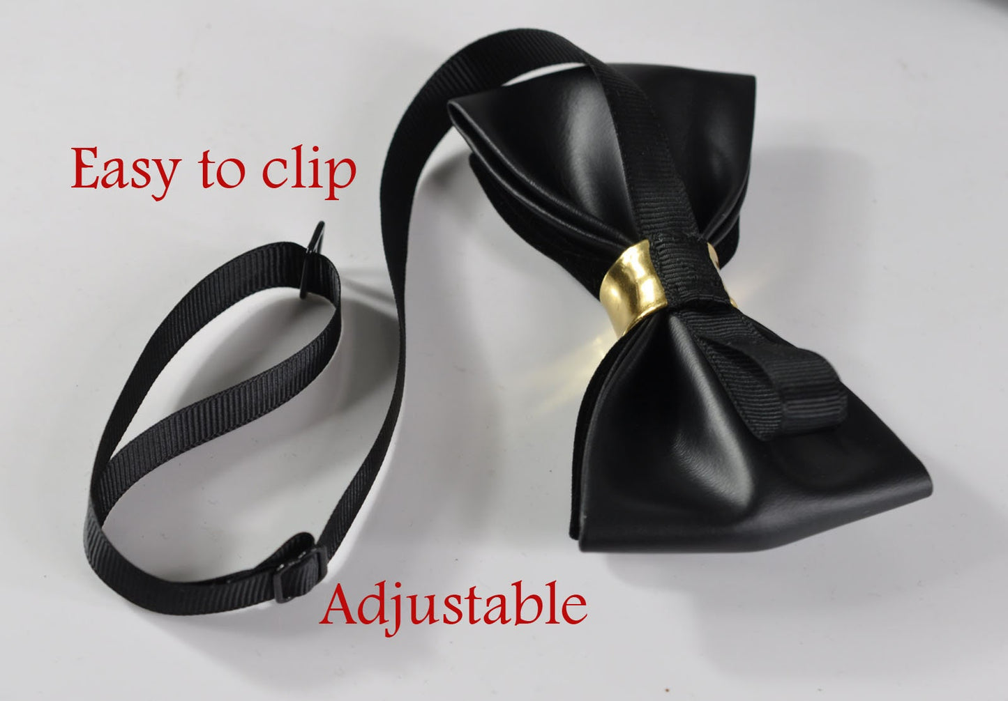 Black Gold Velvet +Faux Leather 2 Layers Pretied Bow Tie + Y-Back Black Elastic Suspenders Braces for Men / Youth / Toddler