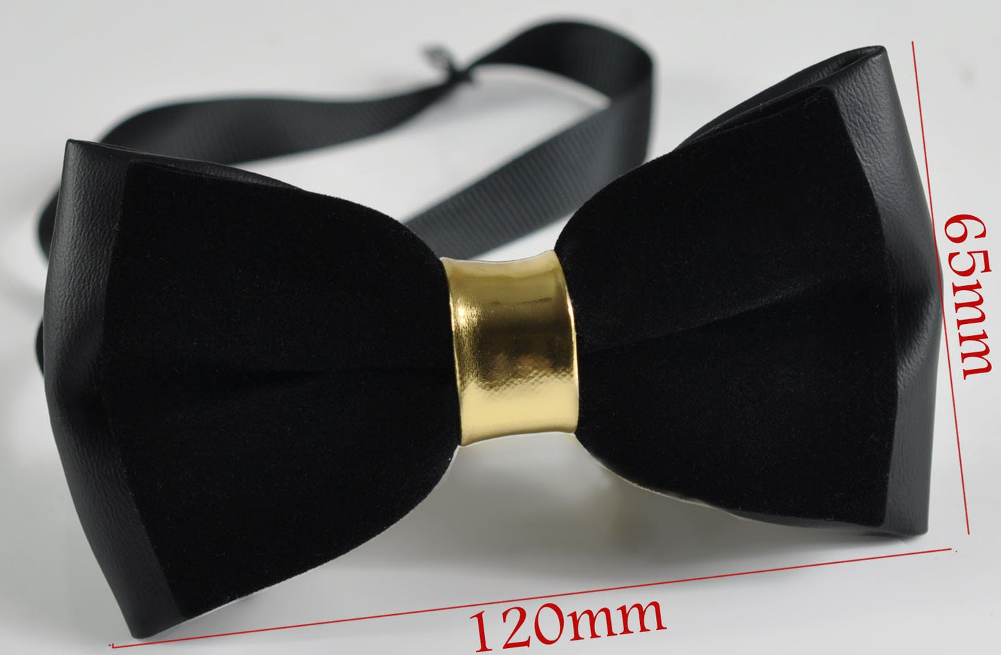 Black Gold Velvet +Faux Leather 2 Layers Pretied Bow Tie + Y-Back Black Elastic Suspenders Braces for Men / Youth / Toddler