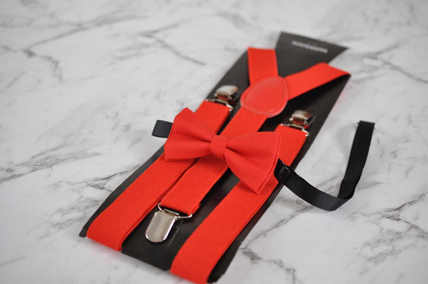 RED Solid 100% Cotton Bowtie Bow Ties + Red Clip-on Braces Elastic Suspenders for Baby Kids Page Boy Toddler or Youth Teenage
