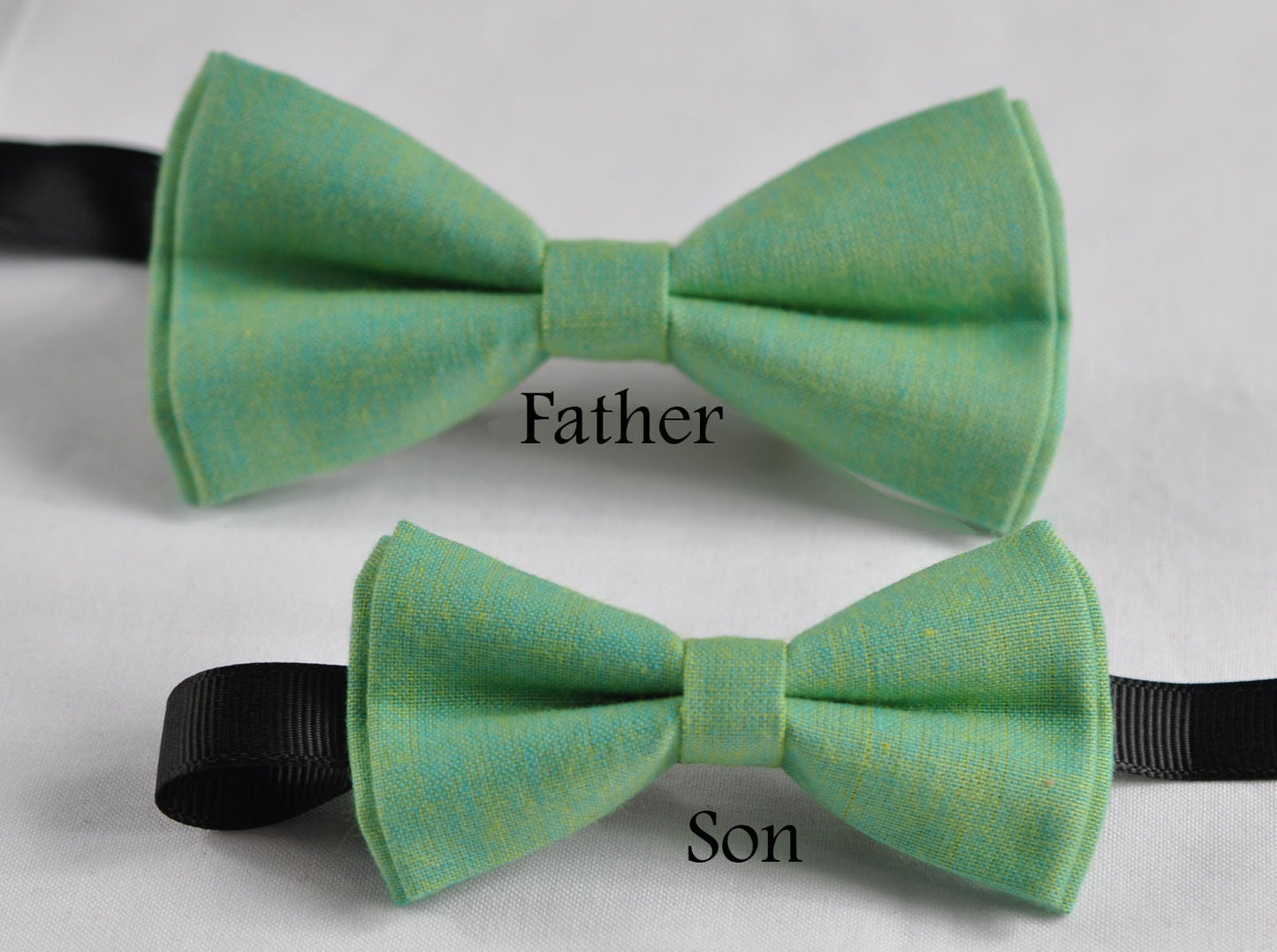 Father Son Match 100% Cotton Mottled Sunny Aqua Color 2 LAYERS with Lining Groomsmen Page boy Bow Tie Bowtie for Wedding Party