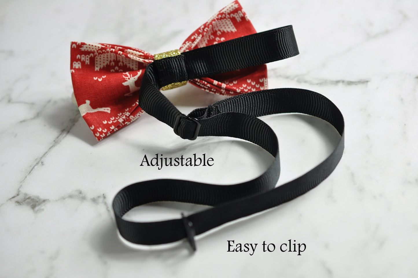 Red White Gold Xmas Christmas Elk Deer Cotton Bow tie+ Navy Blue Elastic Suspenders Braces for Kids Page Boy Toddler or Youth Teenage or Men