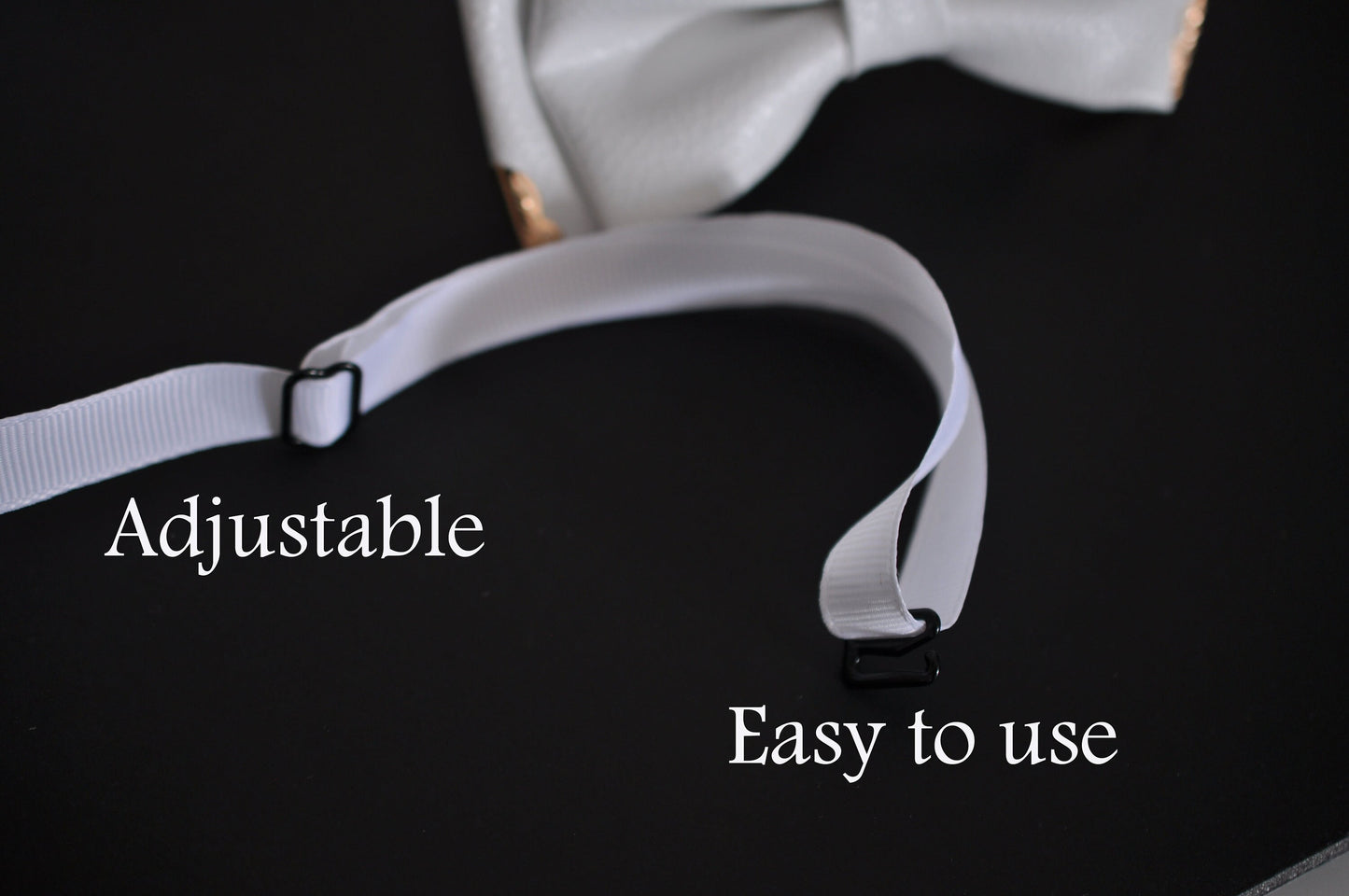 Men White Shining PVC Faux Leather Gold Edge 2 Layers Pretied Bow tie Bowtie Wedding Party