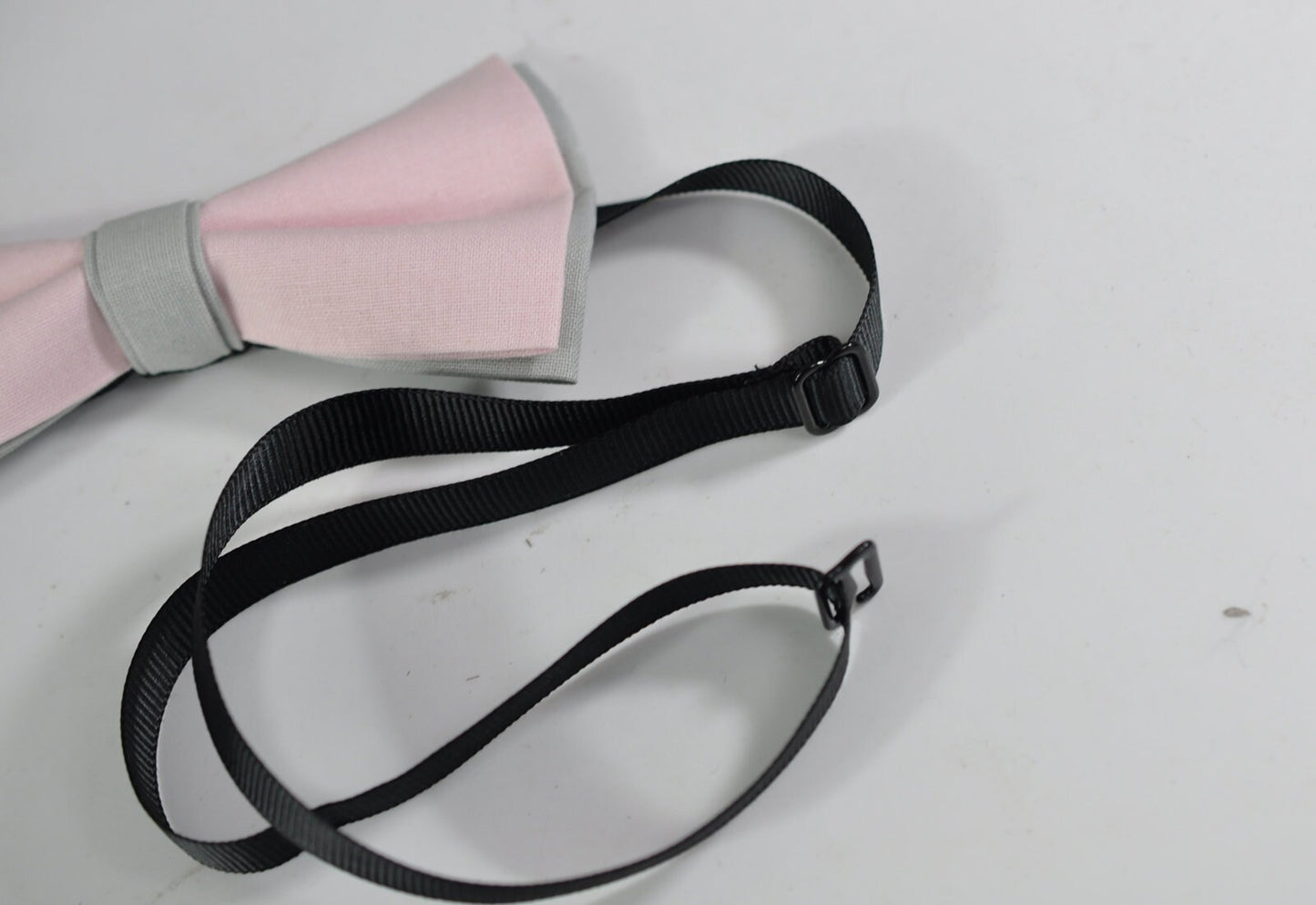 Baby Pink + Silver Grey 2 Layers Pretied Cotton Bow tie for Baby infant / Boy Kids / Youth Teenage / Men Adult