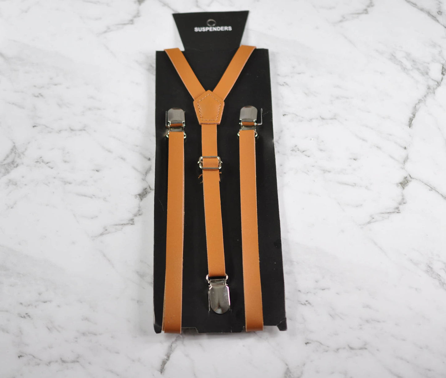 Brown Tan Faux Leather Skinny Adjustable Braces Suspenders + Cotton Navy Blue Bowtie Bow Ties FOR Baby infant / Kids Boy / Youth Teenage