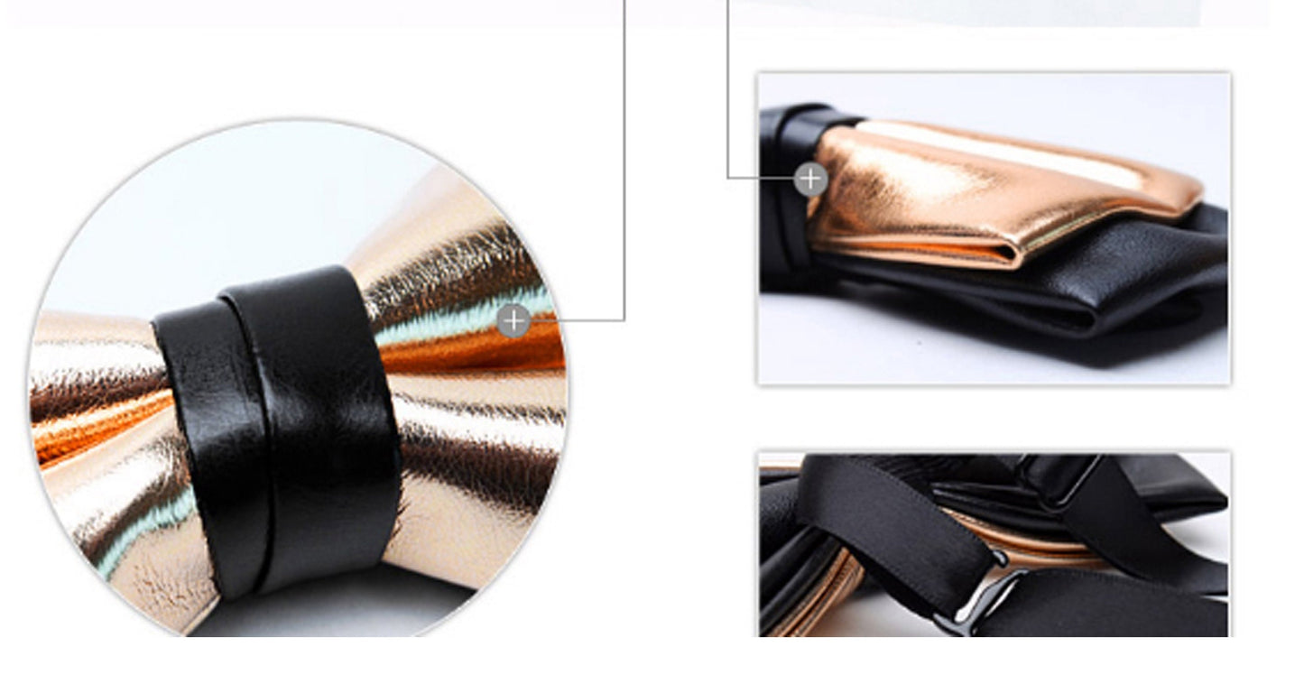 Rose Gold Golden + Black Pvc Faux Leather Pretied Bow tie Bowtie for Men Adult / Youth Teenage / Boy Kids / Baby Infant