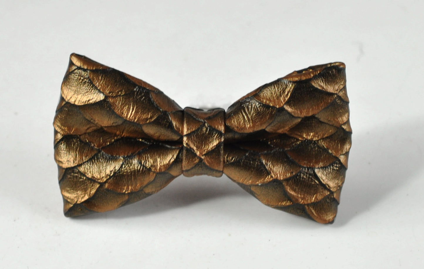 Copper Brown Dragon Squama Fish Scales Faux Leather Bow tie + Brown Skinny Leather Suspenders Braces for Youth / Boy Kids / Baby Infant