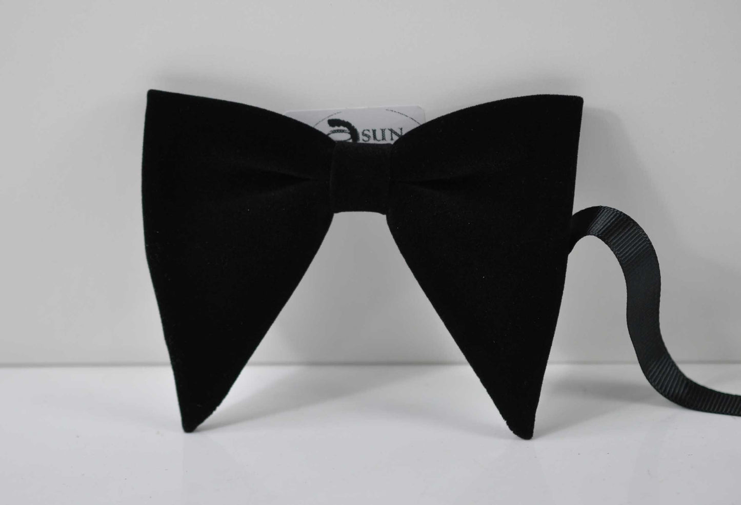 Men BLACK Solid Velvet Large Butterfly Oversized Oversize Bow tie Bowtie + BLACK Elastic SUSPENDERS Braces
