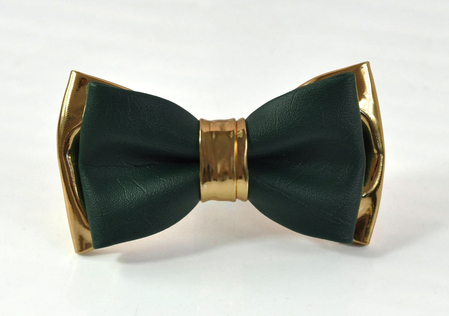 Dark Emerald Hunter Green or Green + Gold 2 Layesr Faux Leather Bow tie for Men / Youth Teenage / Boy Kids / Baby Infant Toddler
