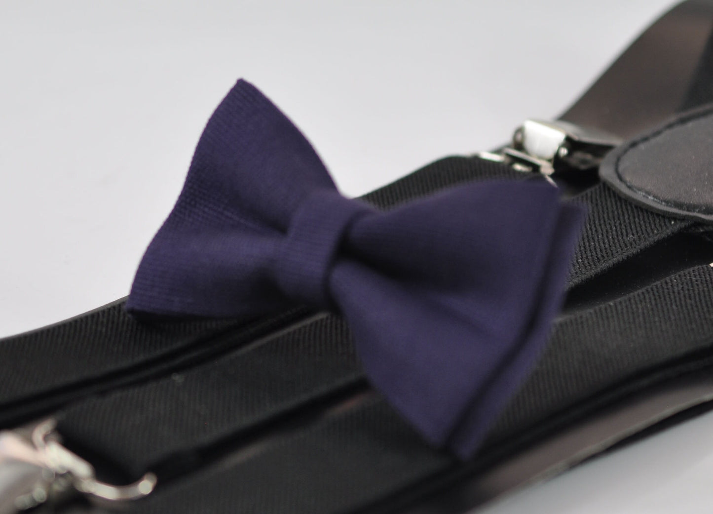 Dark Purple Plum Grape Purple Cotton Bow tie + Black Elastic Suspenders Braces for Men Adult / Youth Teenage / Boy Kids / Toddler Baby