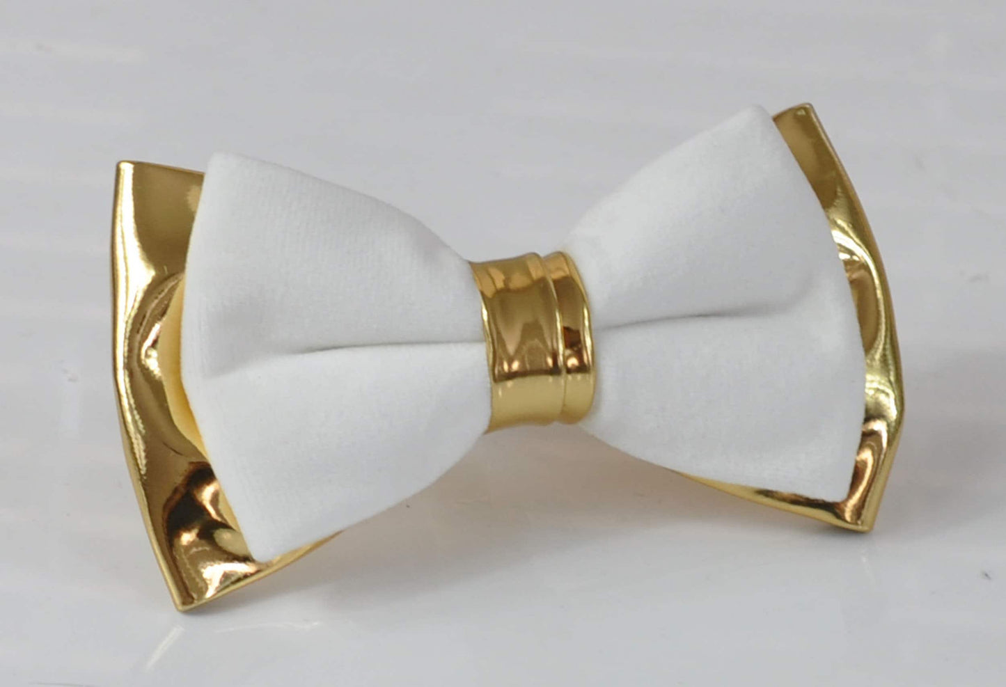 White Velvet and Gold Faux Leather Bow tie + Tan Brown Faux Leather Skinny Suspenders Braces for Youth Teenage / Boy Kids / Baby Infant