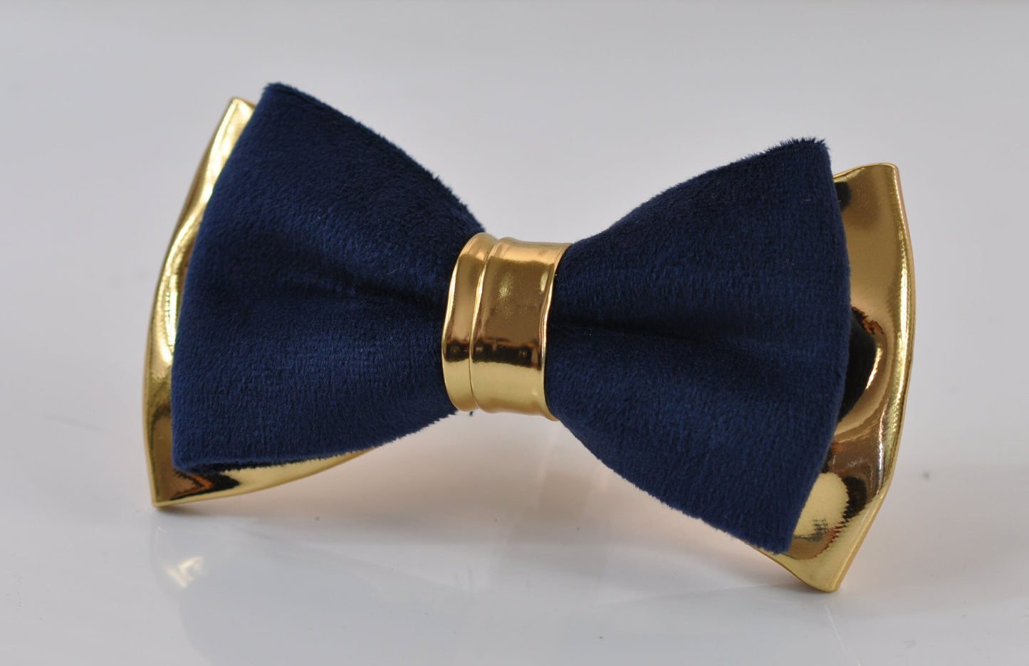 Navy Blue vevlet and Gold Faux Leather Bow tie + Navy Elastic Suspenders Baraces for Men Adult / Youth Teenage / Boy Kids / Baby Infant