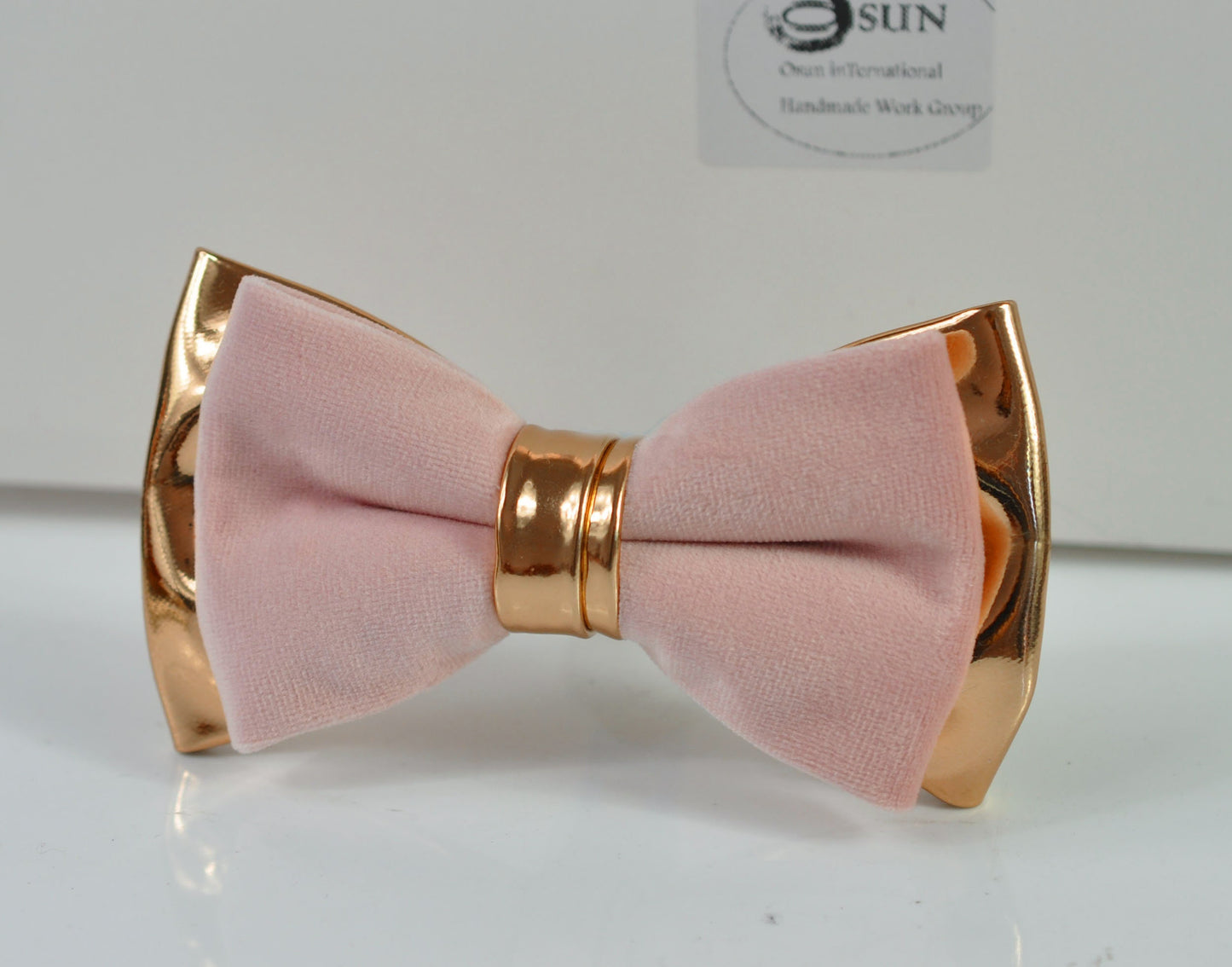 Dusty Pink Vevlet Rose Gold Faux Leather Bow tie + Light Grey Elastic Suspenders Baraces for Men / Youth / Boy Kids / Baby Infant Toddler