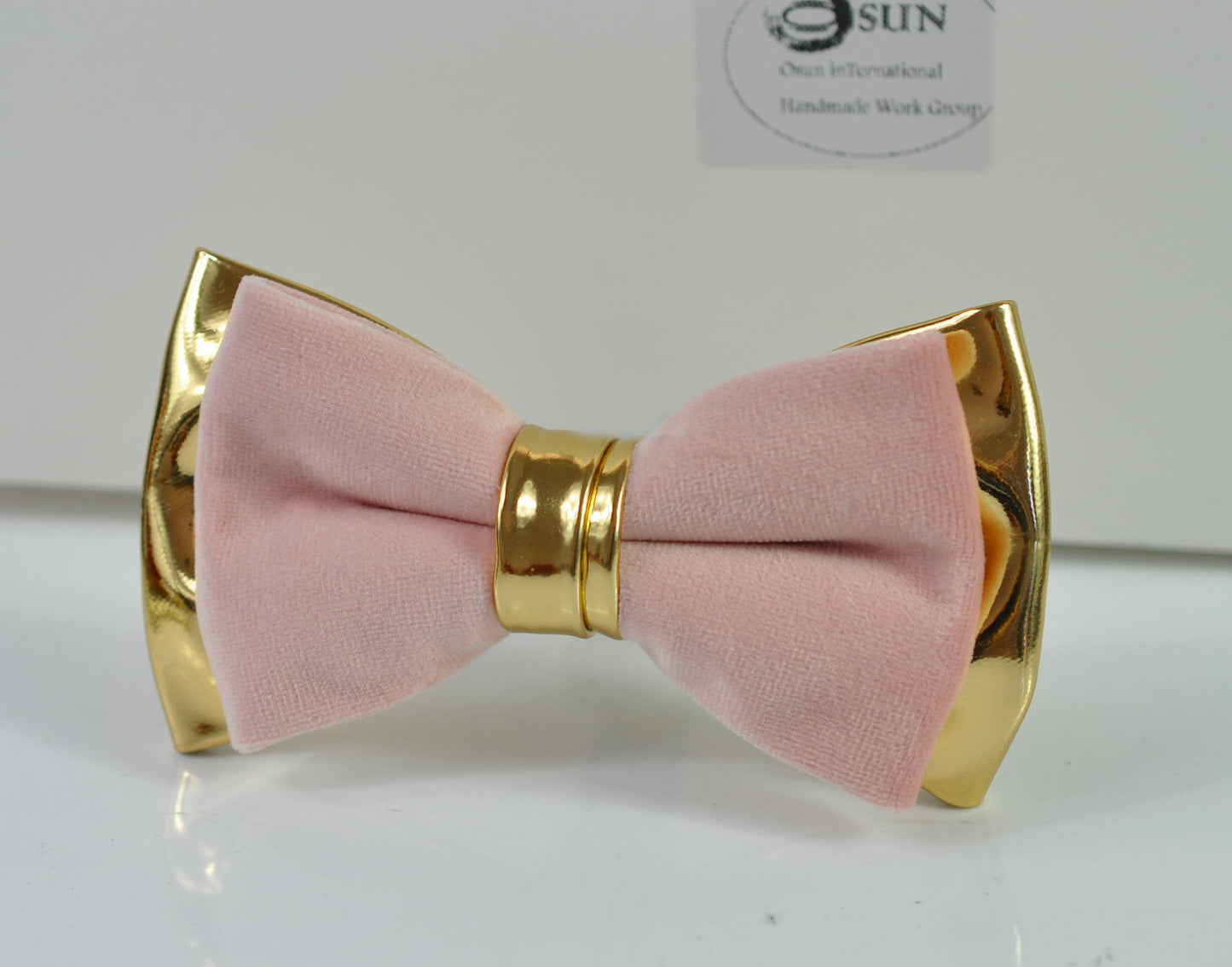 Dusty Pink Vevlet and Gold Faux Leather Bow tie + Khaki Beige Elastic Suspenders Baraces for Men / Youth / Boy Kids / Baby Infant Toddler