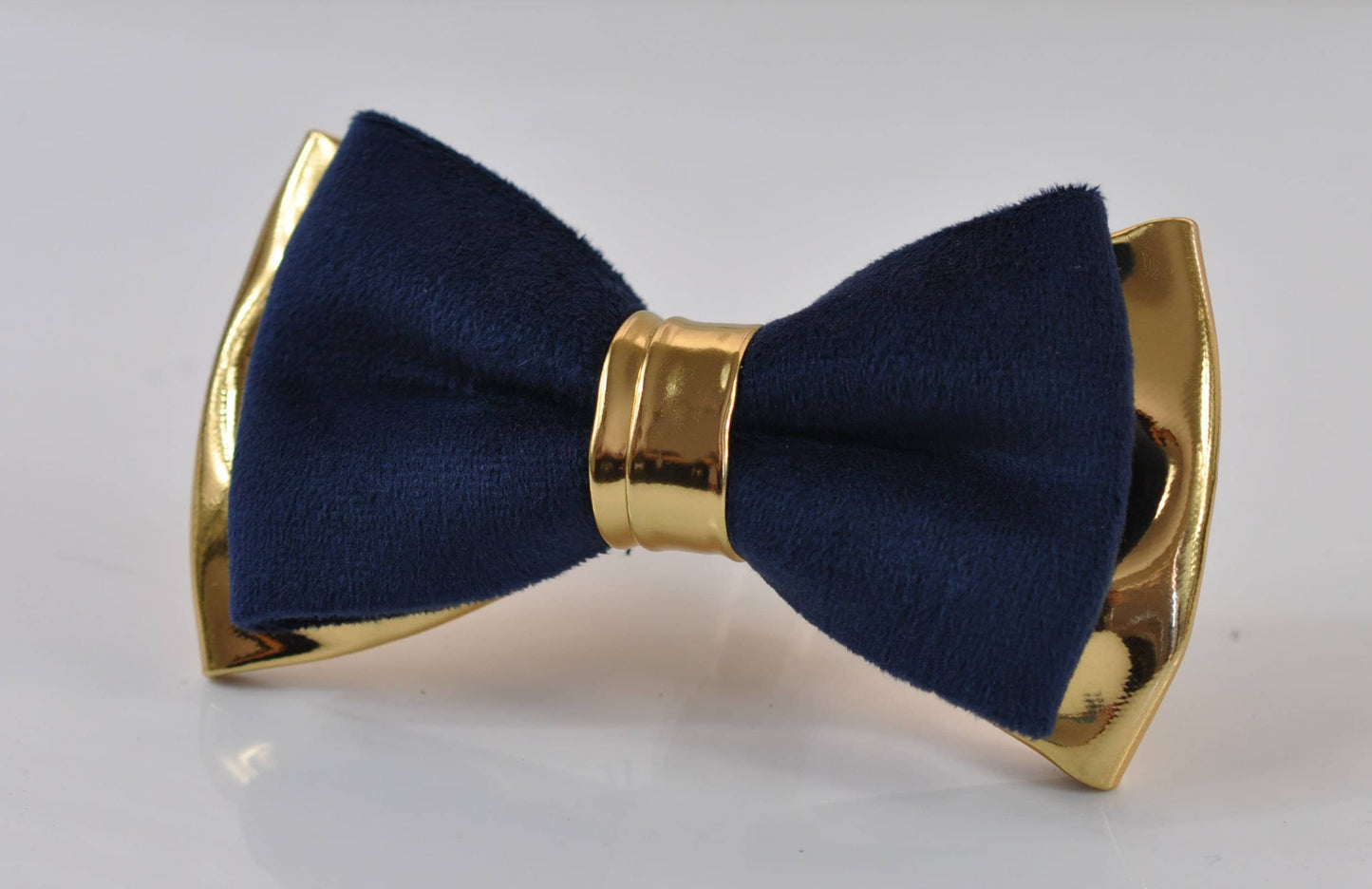 Navy Blue Velvet and Gold Faux Leather Bow tie + Black Elastic Suspenders Braces for baby infant / Toddler Boy Kids / Youth Teenage / Adult
