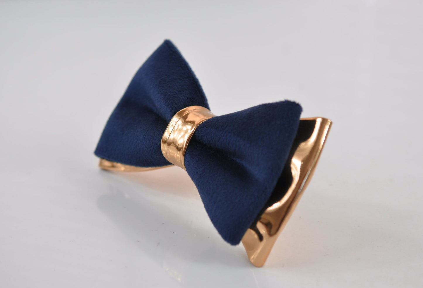 Navy Blue Velvet Rose Gold Faux Leather Bow tie + Coffee Brown Elastic Suspenders Braces Men / Teenage / Boy Kids / Baby Infant Toddler