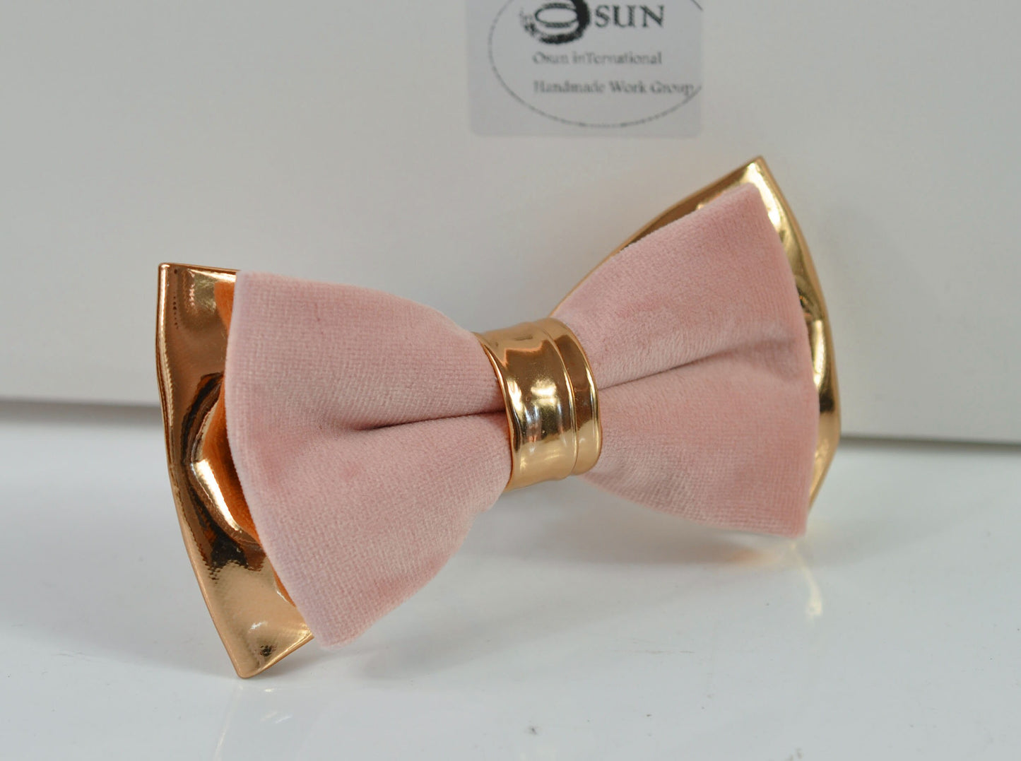 Dusty Pink Vevlet Rose Gold Faux Leather Bow tie + Brown Tan Leather Suspenders braces for Youth Teenage / Boy Kids / Baby Infant Toddler
