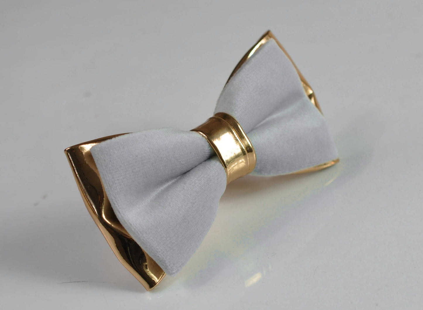 Silver Grey Velvet and Rose Gold Faux Leather Bow Tie + Black Elastic Suspenders Braces for Men / Youth / Boy Kids / Baby Infant Toddler