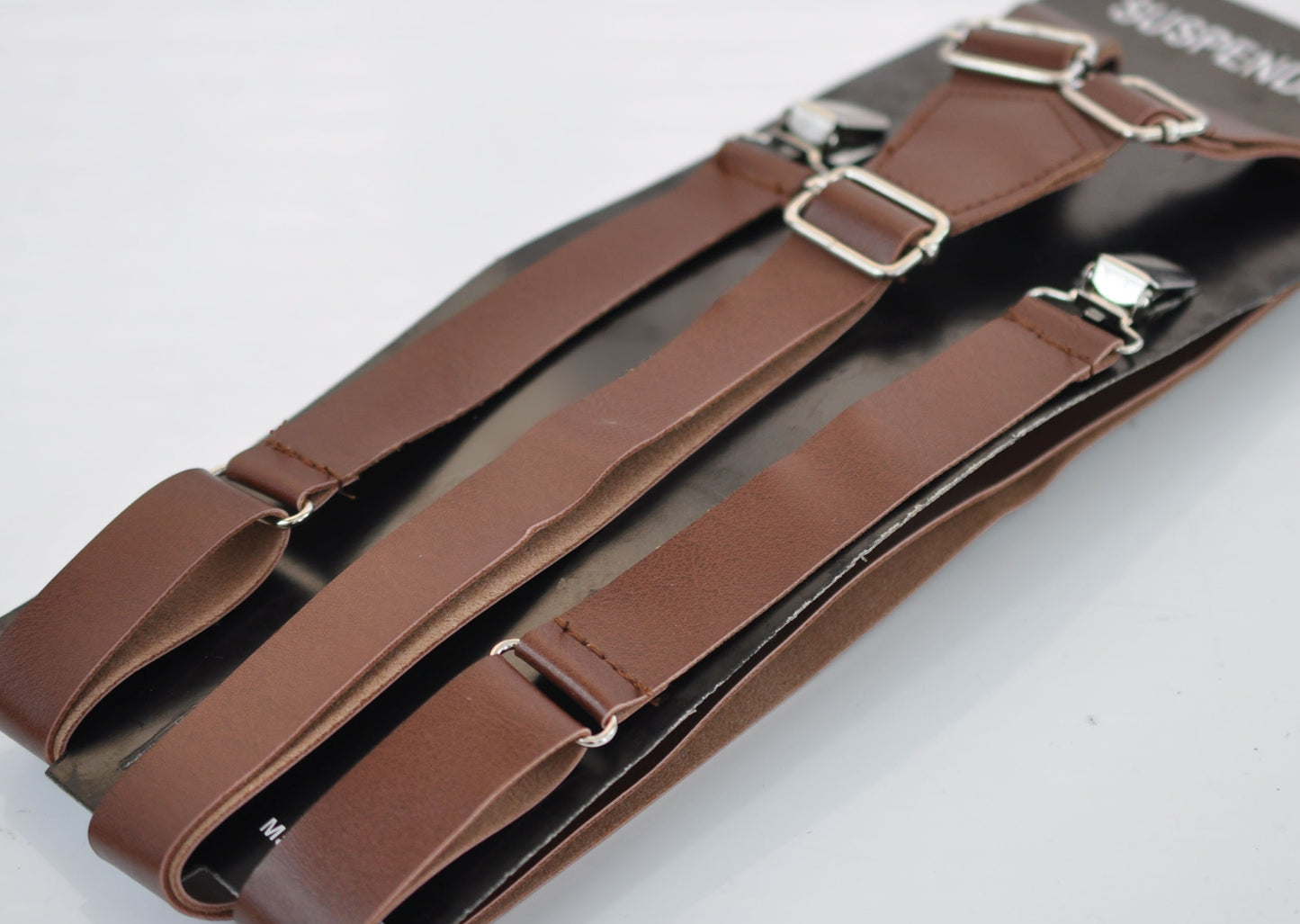 Men Adult Sage Green Cotton + Rose Gold Faux Leather Bow tie + Brown 25mm Wide Faux Leather Adjustable Suspenders Braces