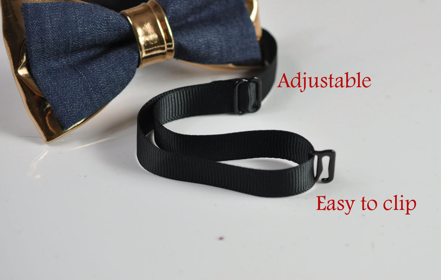 Navy Blue Denim + Rose Gold Golden Faux Leather 2 Layers Bow tie Bowtie for Men Adult / Youth Teenage / Boy Kids / Baby Infant Toddler