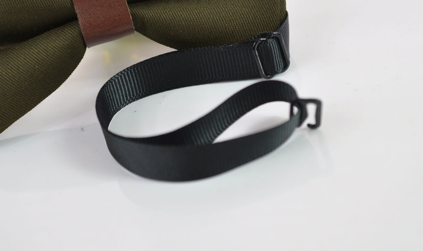 Olive Green Amy Green Cotton Brown Faux Leather Bow Tie + Brown Faux Leather Skinny Suspenders Braces For Youth / Boy Kids / Baby infant